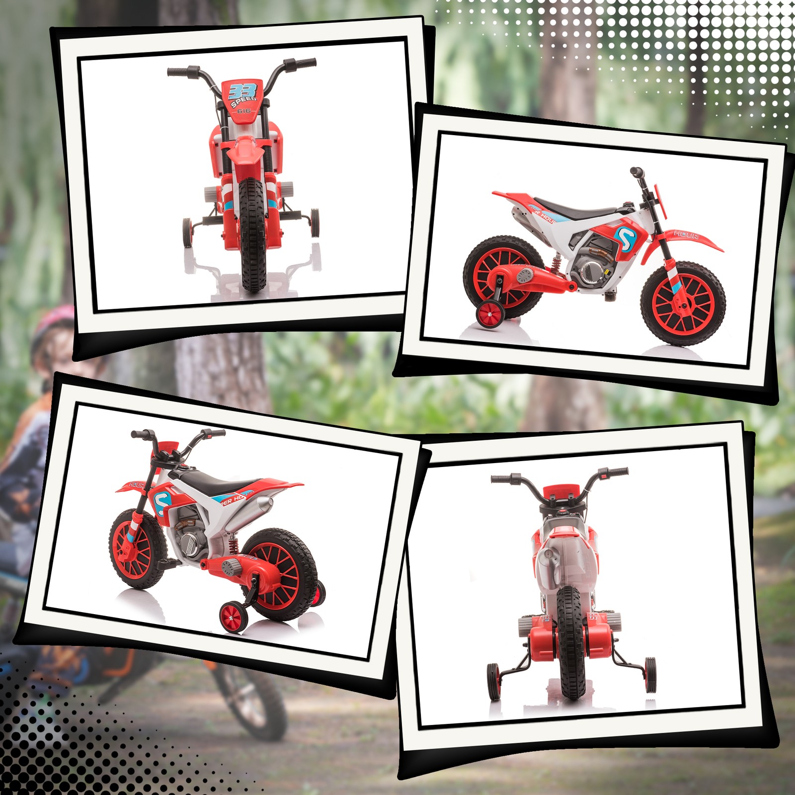 12V Ride On Dirt Bike Electric Off Road Motorcycle Toy with Training Wheels