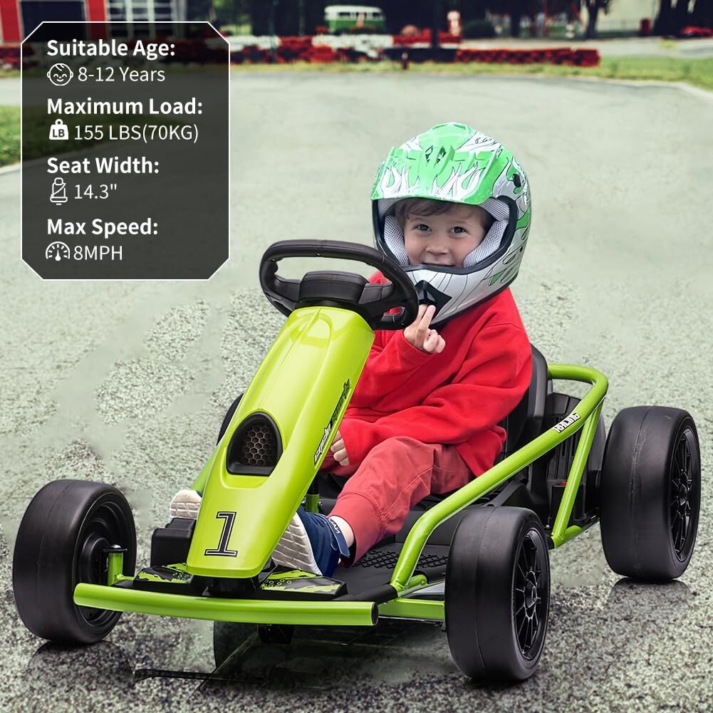 24V Electric Go Kart for Kids 9Ah Battery 8MPH High Speed Drifting Car Ride Toy