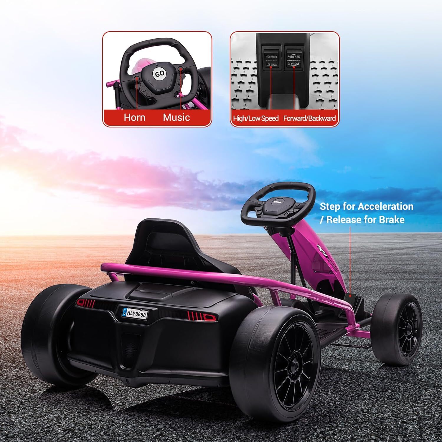 24V 9Ah Kids Ride On Go Kart Toy 8MPH High Speed Drifting Car w/ Powerful Motors