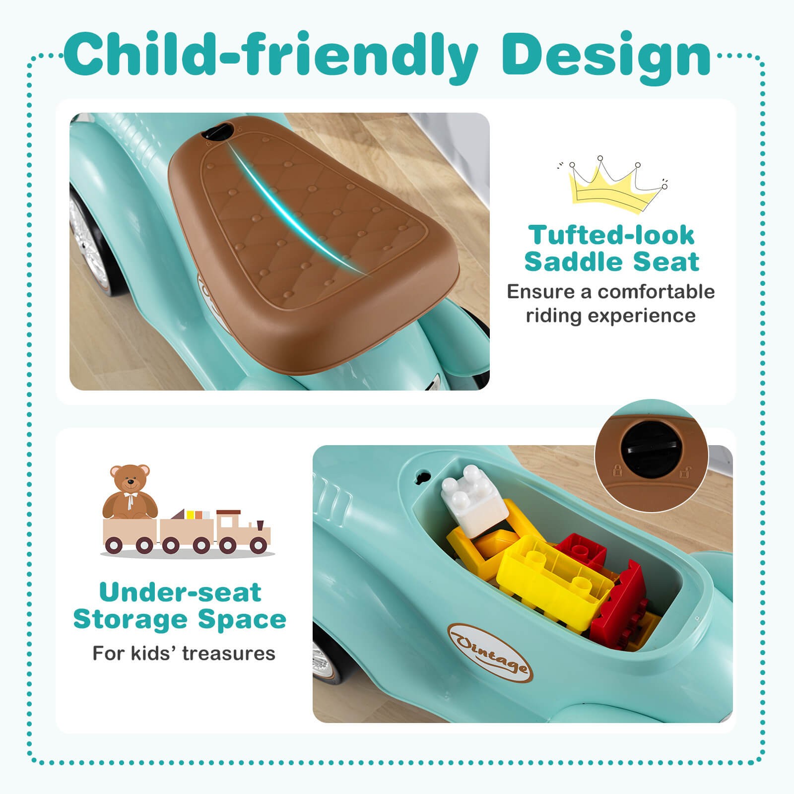 Retro Kids Ride-on Toy Kids Sit to Stand Vehicle with Working Steering Wheel