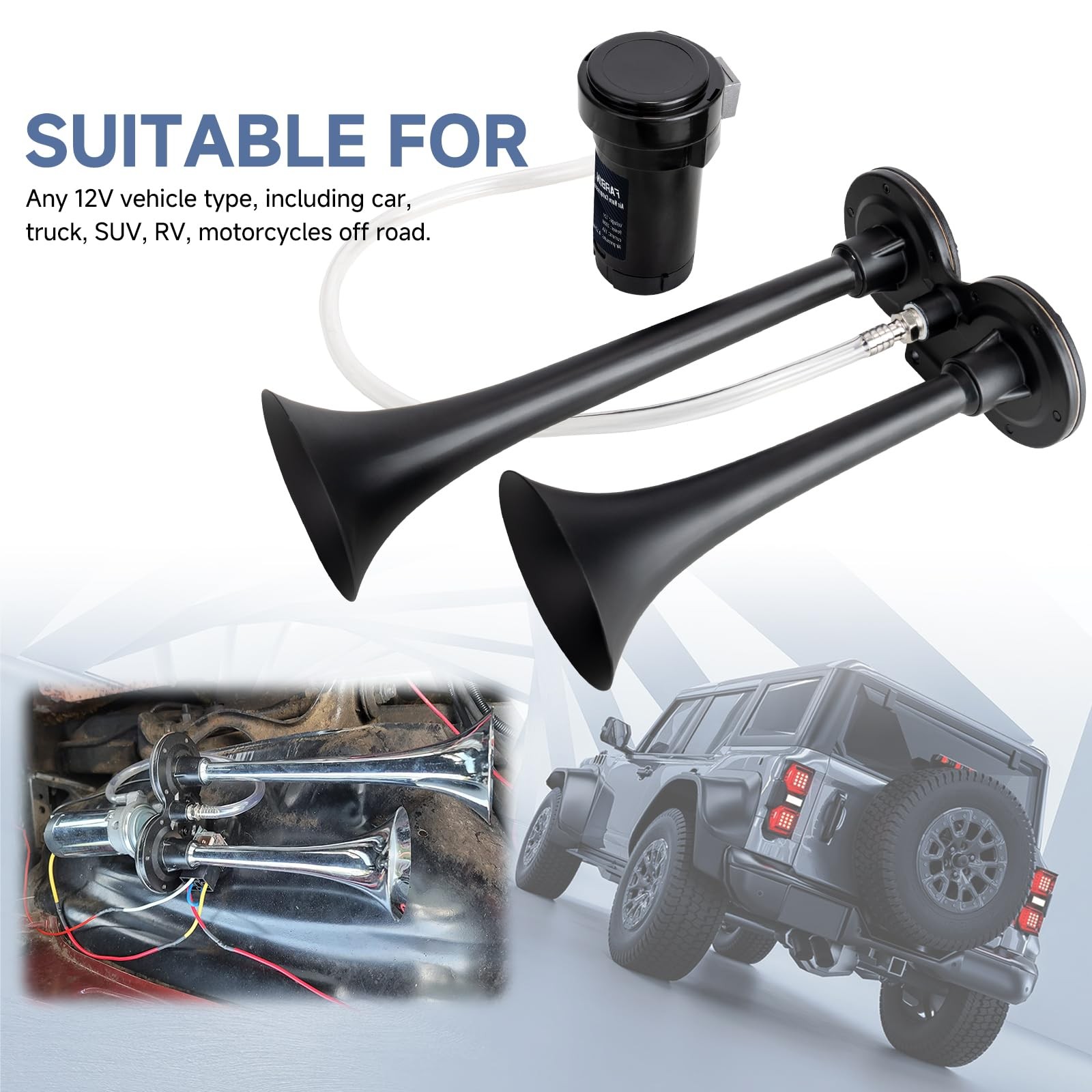 Loud Train Horn for Car 12V 150db Super Loud Air Horn Dual Trumpet Truck Horn…