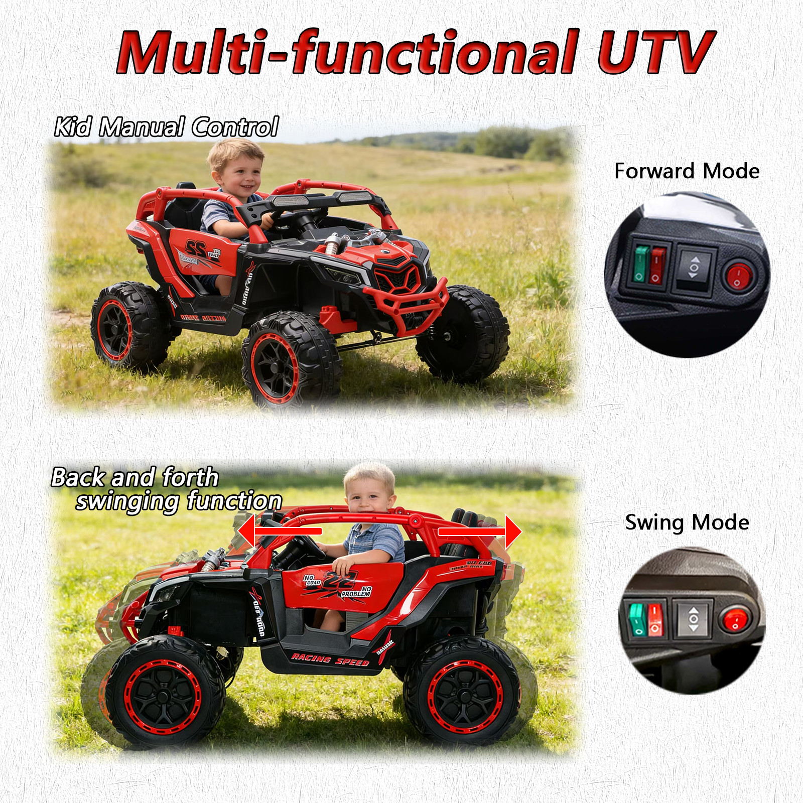 24V Kids Electric Car Ride on UTV Battery Power Wheels with Remote Control, Red