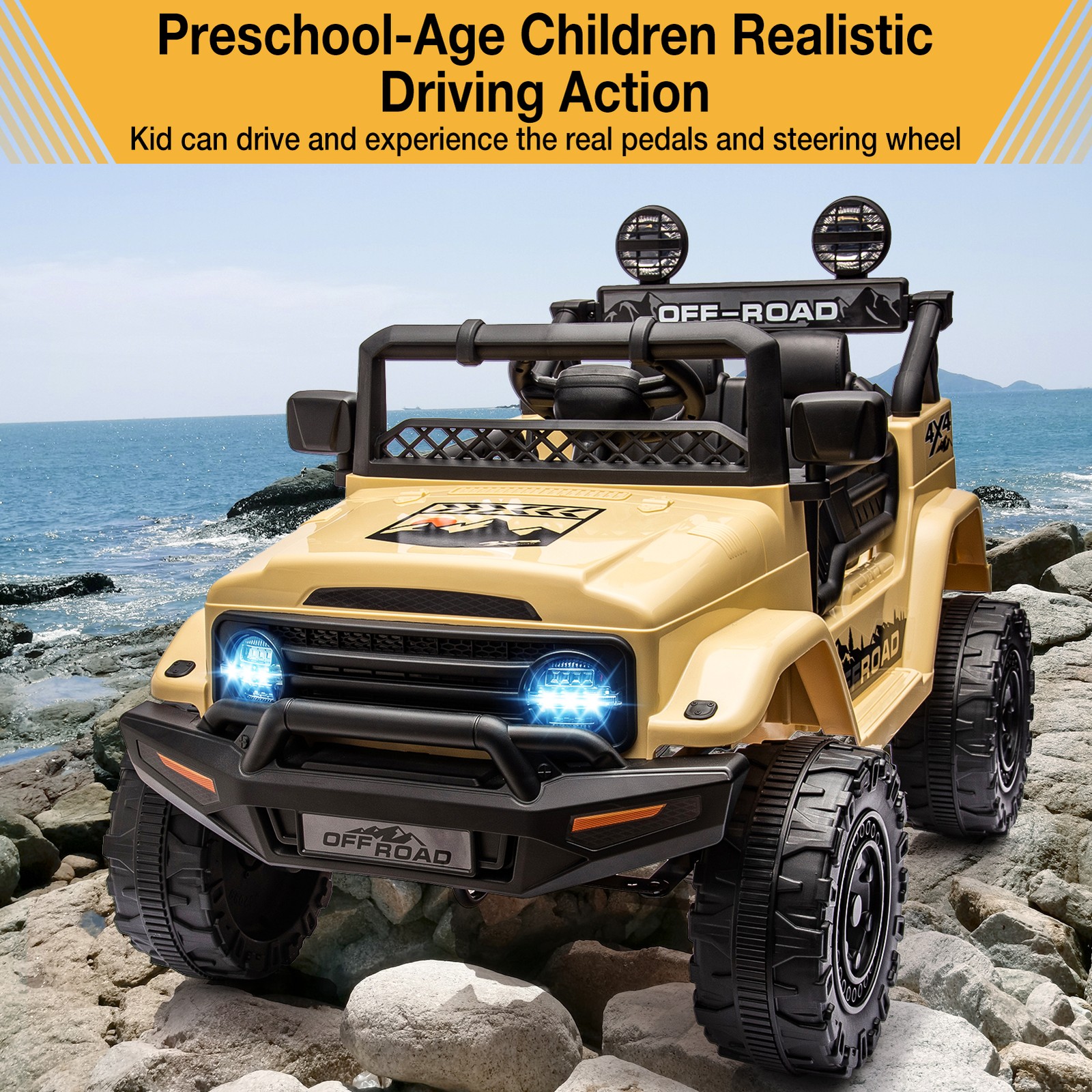 RC Ride on Truck Car 12V Kids Electric Vehicles,LED Lights,Bluetooth,3 Speeds