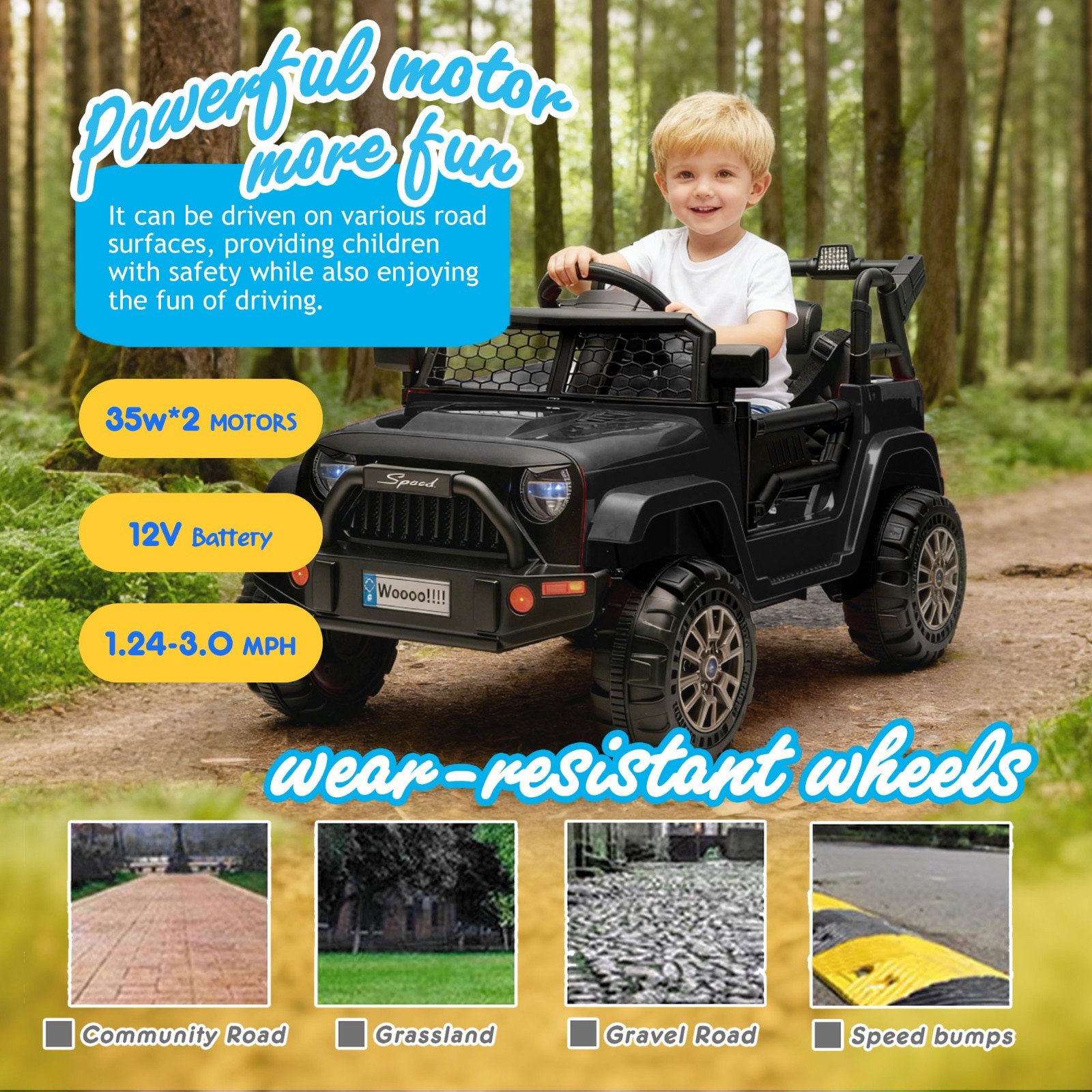 12V Kids Ride On Toys Truck w/Remote,Electric Toddler Ride on Car for Kids,Black