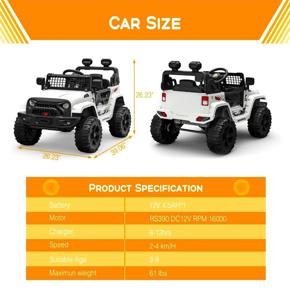 12V Kids Electric Ride-On Truck w/Parent Remote Control, Spring Suspension & …