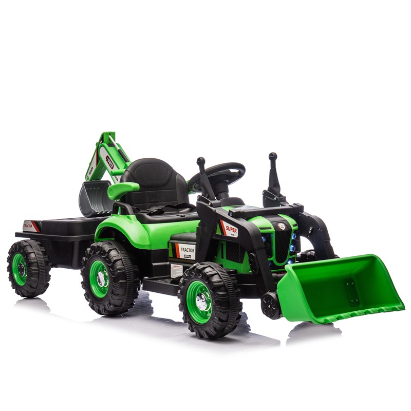 24V Ride On Tractor Toy w/ 4-in-1 Construction Attachments 3-Speed Aged Around 5