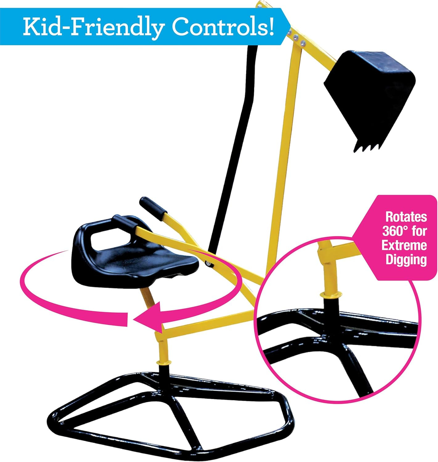 Crane Digger Toy- Ride on W Safer Stabilizing Base- Kid Outdoor Digging Excavato