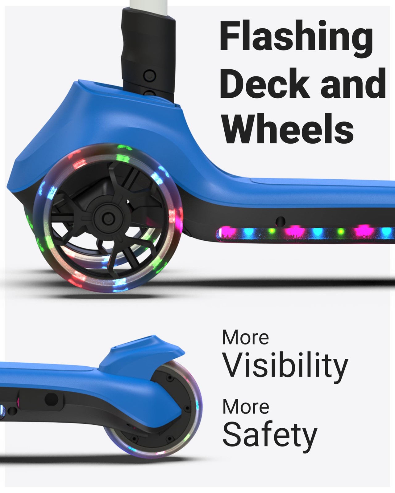 ELECOSMOS Electric Scooter for Kids Ages 5-8, 3 Extra Wide Light Up Wheels & …