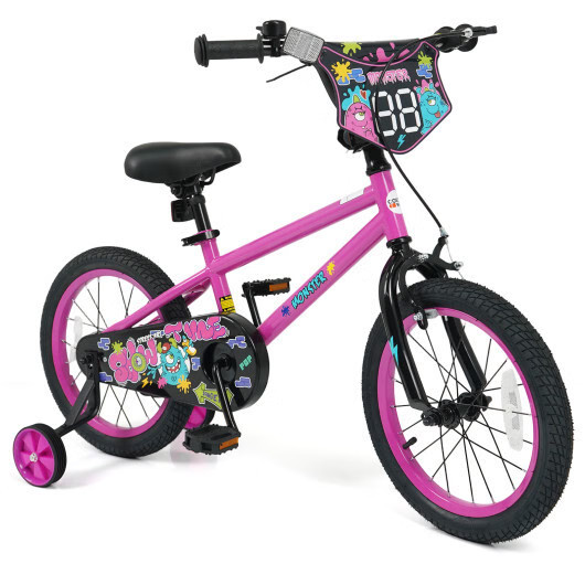 16 Inch Kids Bike with Training Wheels for Ages 4-7 Years Old Pink- Street Art T