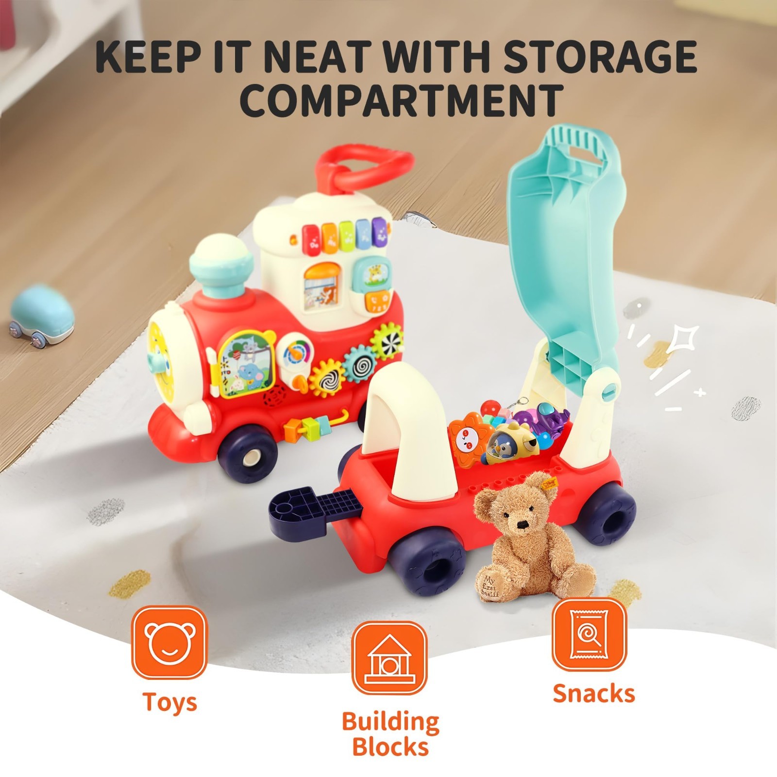 4-in-1 Ride-On Toy for Toddlers 1-3, Push Pull Sit & Stand Walker, Outdoor Indoo