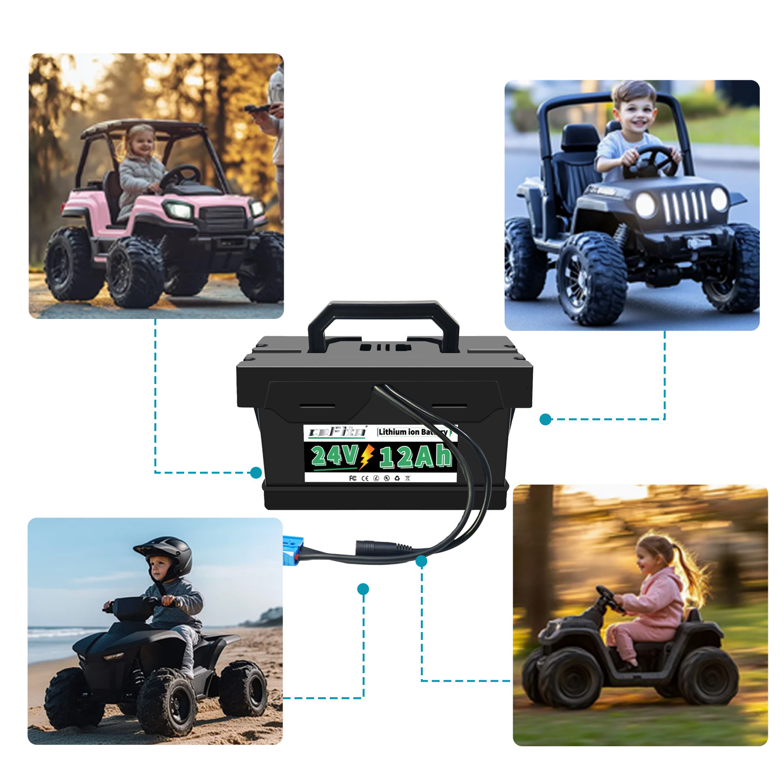 24V 12Ah Lithium Battery for Power Wheels 24V Battery for Kids Ride-On Cars Toys