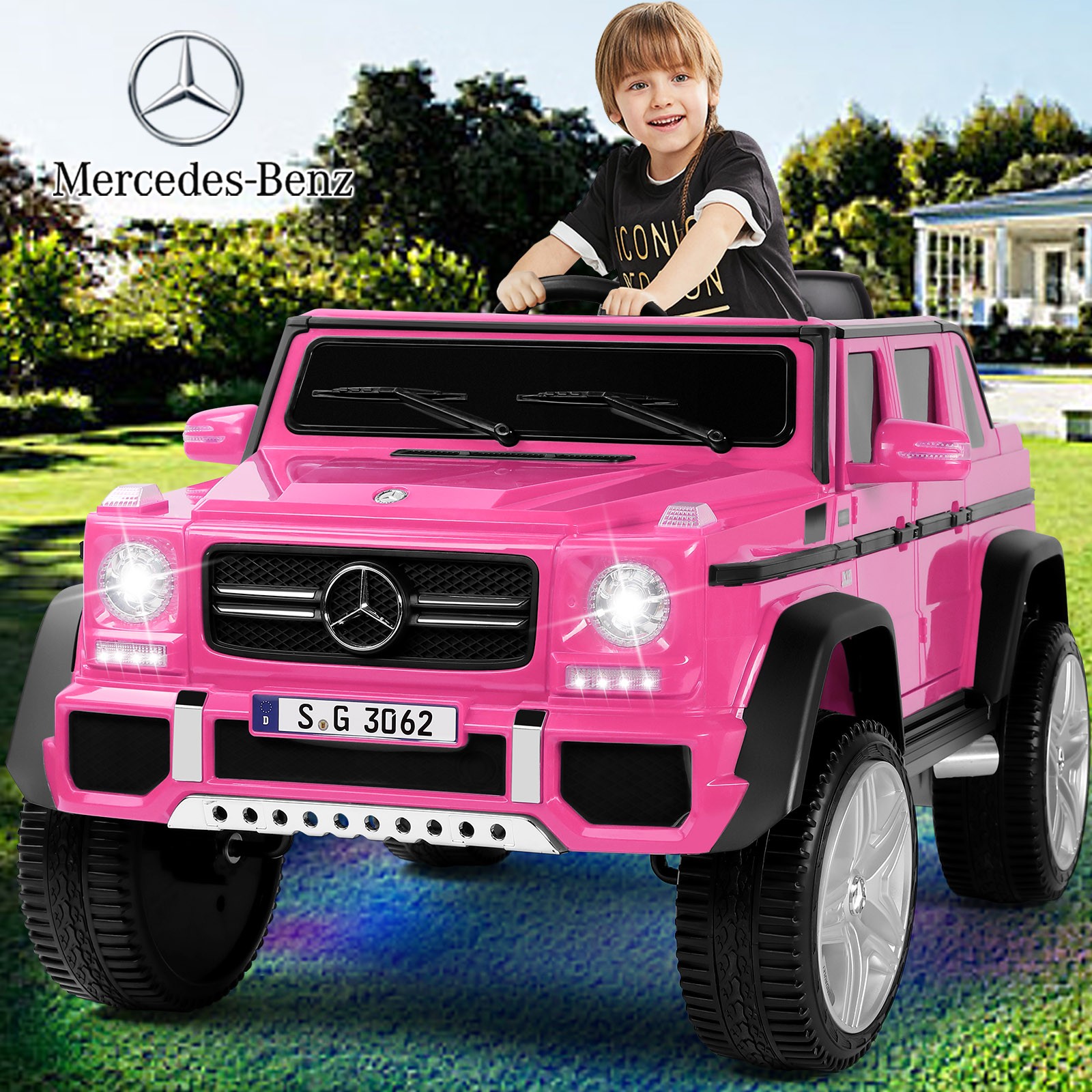 JOYLDIAS Pink 12V Kids Ride On Car Mercedes-Benz Electric Toy 3 Speeds with RC
