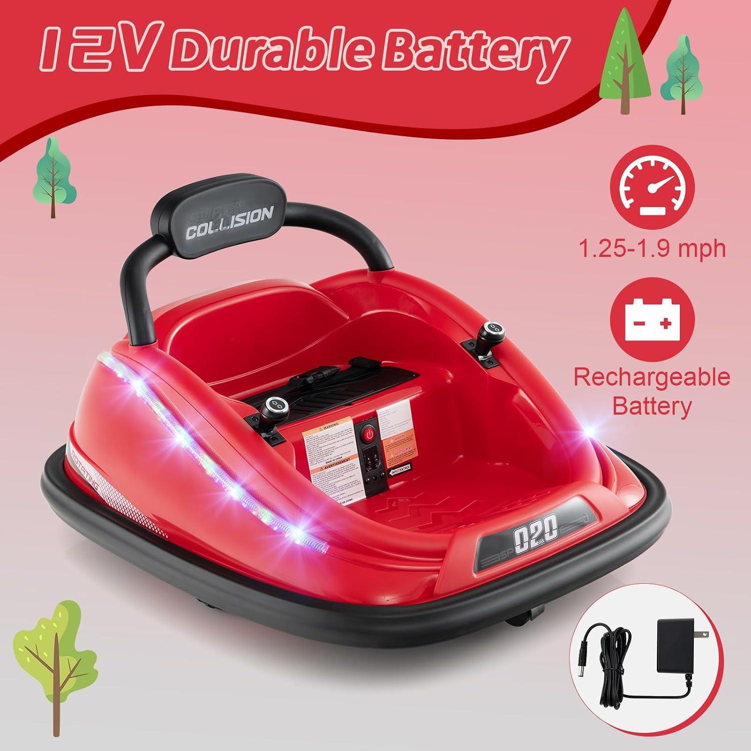 Bumper Car for Toddlers, 12V Kids Electric Ride on Toy with Remote Control, Batt