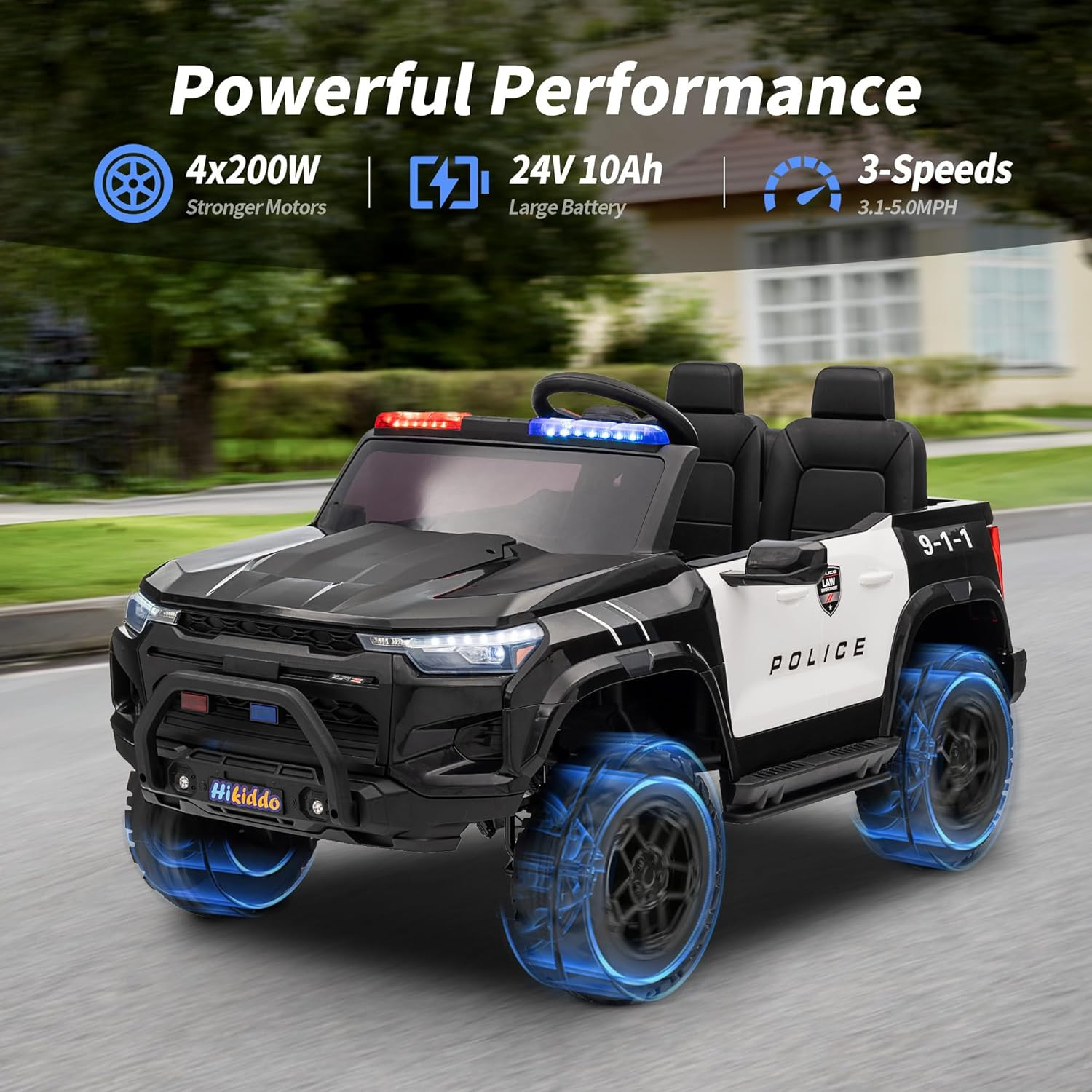 24V 10Ah Electric Police Car Ride on Toy for Big Kids, 4WD 2 Seater Kids Ride on