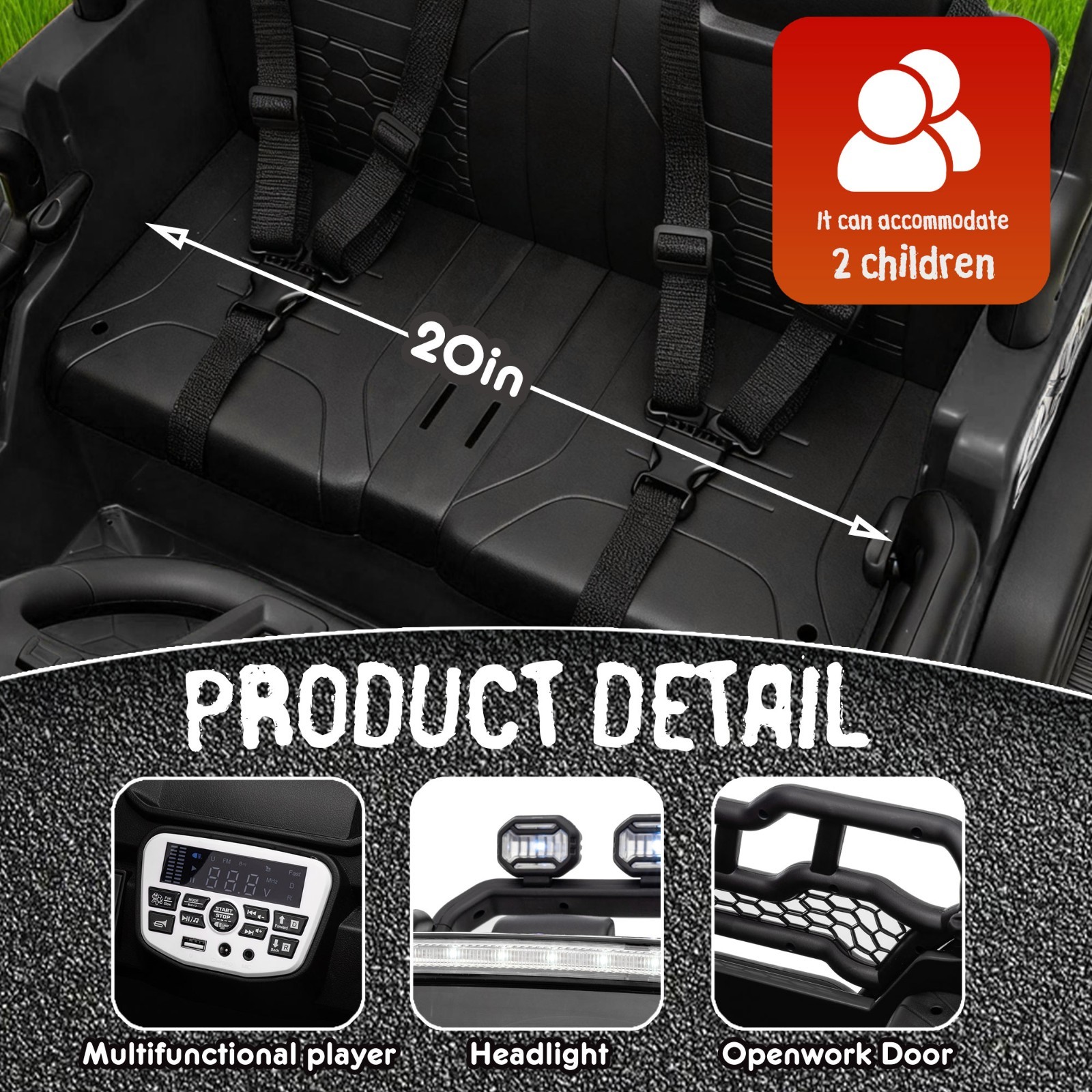 24V 2 Seater Electric Car Ride on Truck for Kids w/Remote,Power Wheels Jeep,Blac