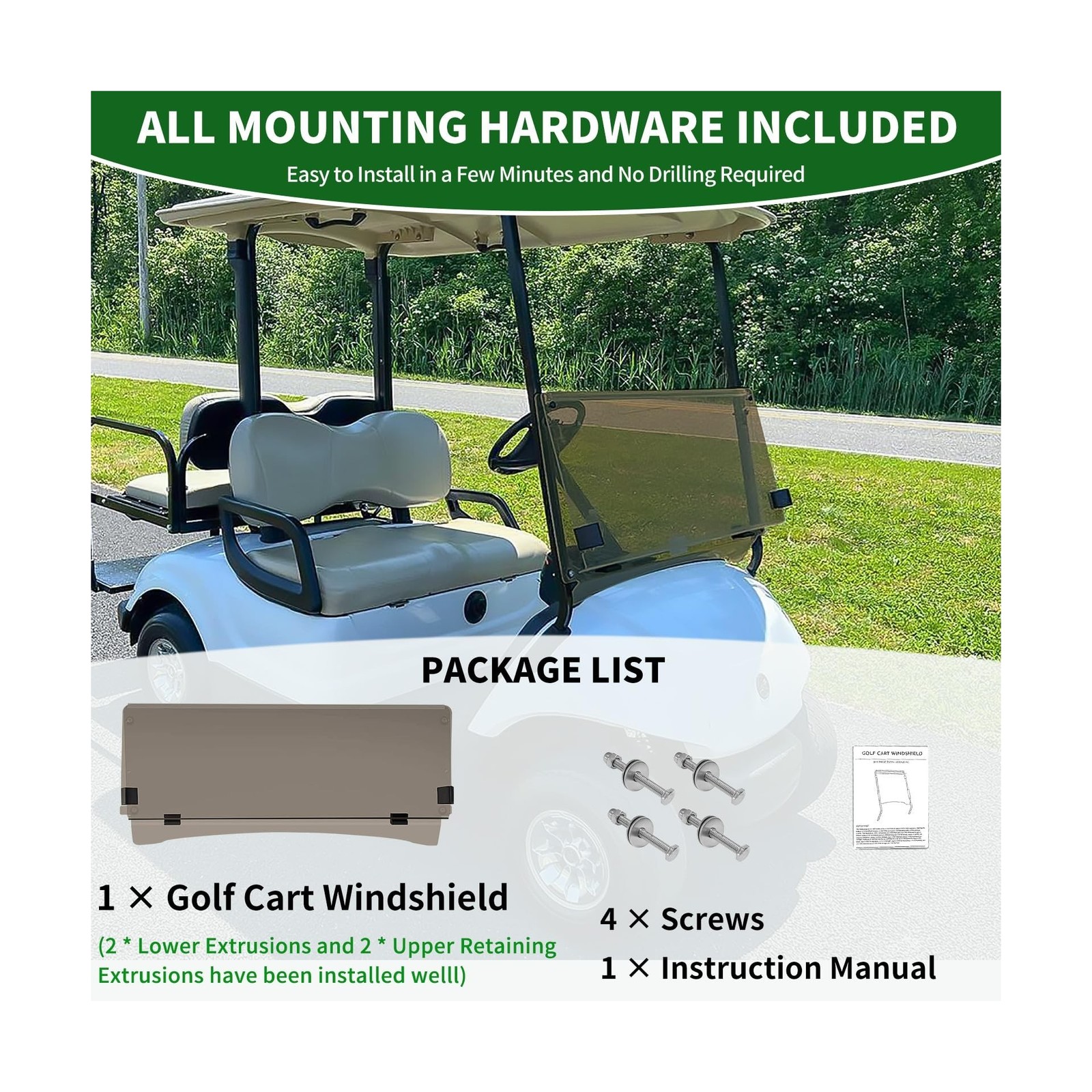Golf Cart Foldable Windshield 3/16″ (5MM) Thicken Only Fits 2007-2016 Yamaha …