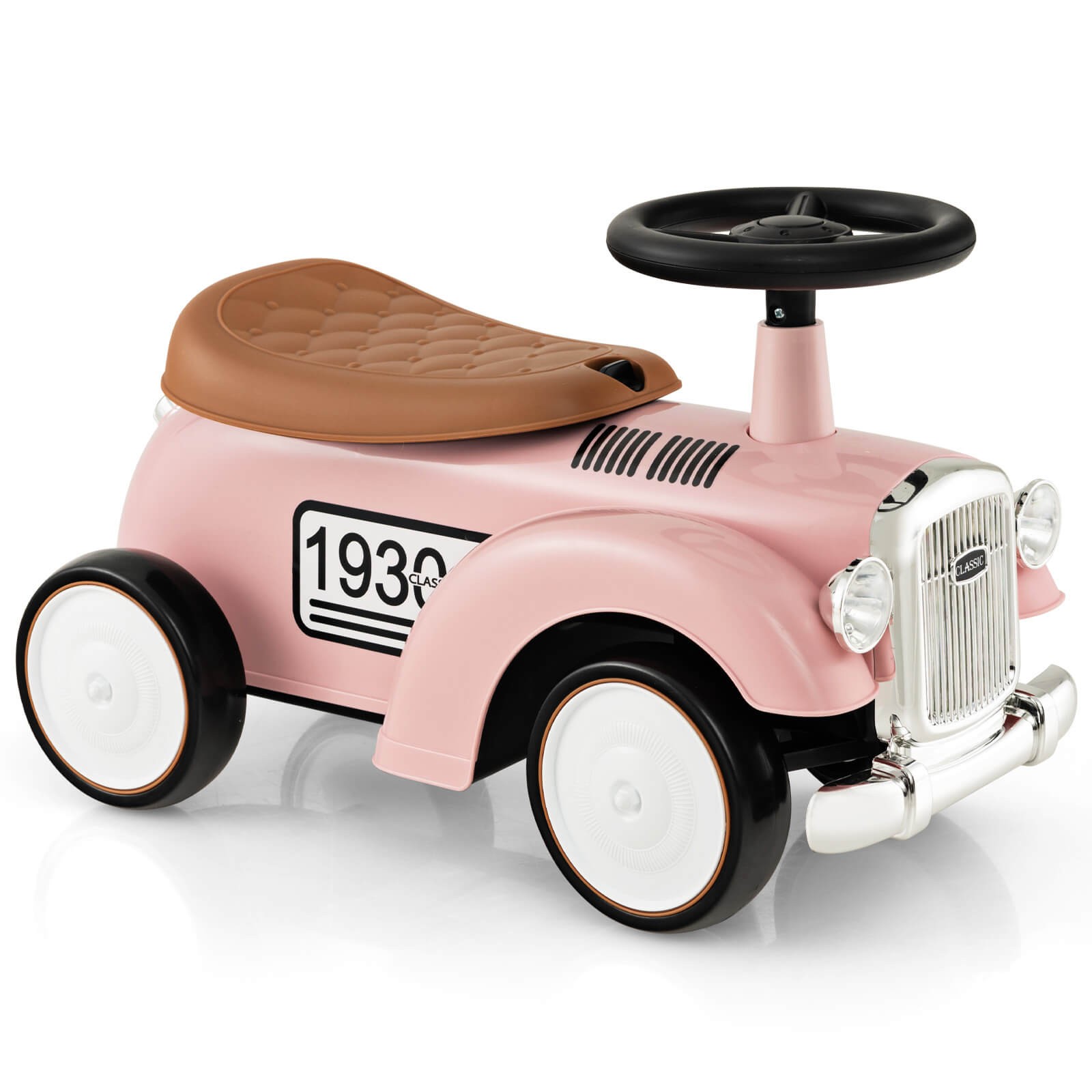 Retro Kids Ride-on Toy w/ Working Steering Wheel, Storage Space, DIY Stickers