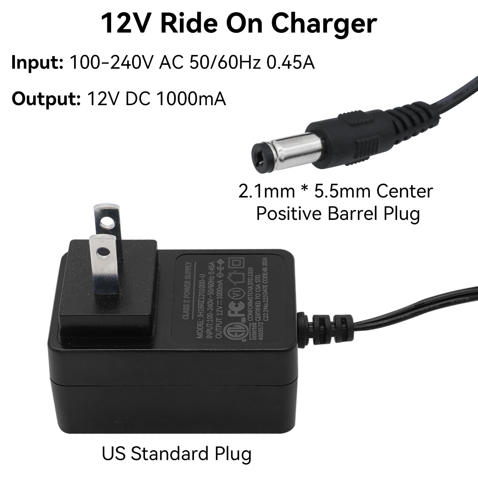 12V Battery Charger for Kids Ride On Car Toy 12 Volt Electric Bumper Cars Ch…