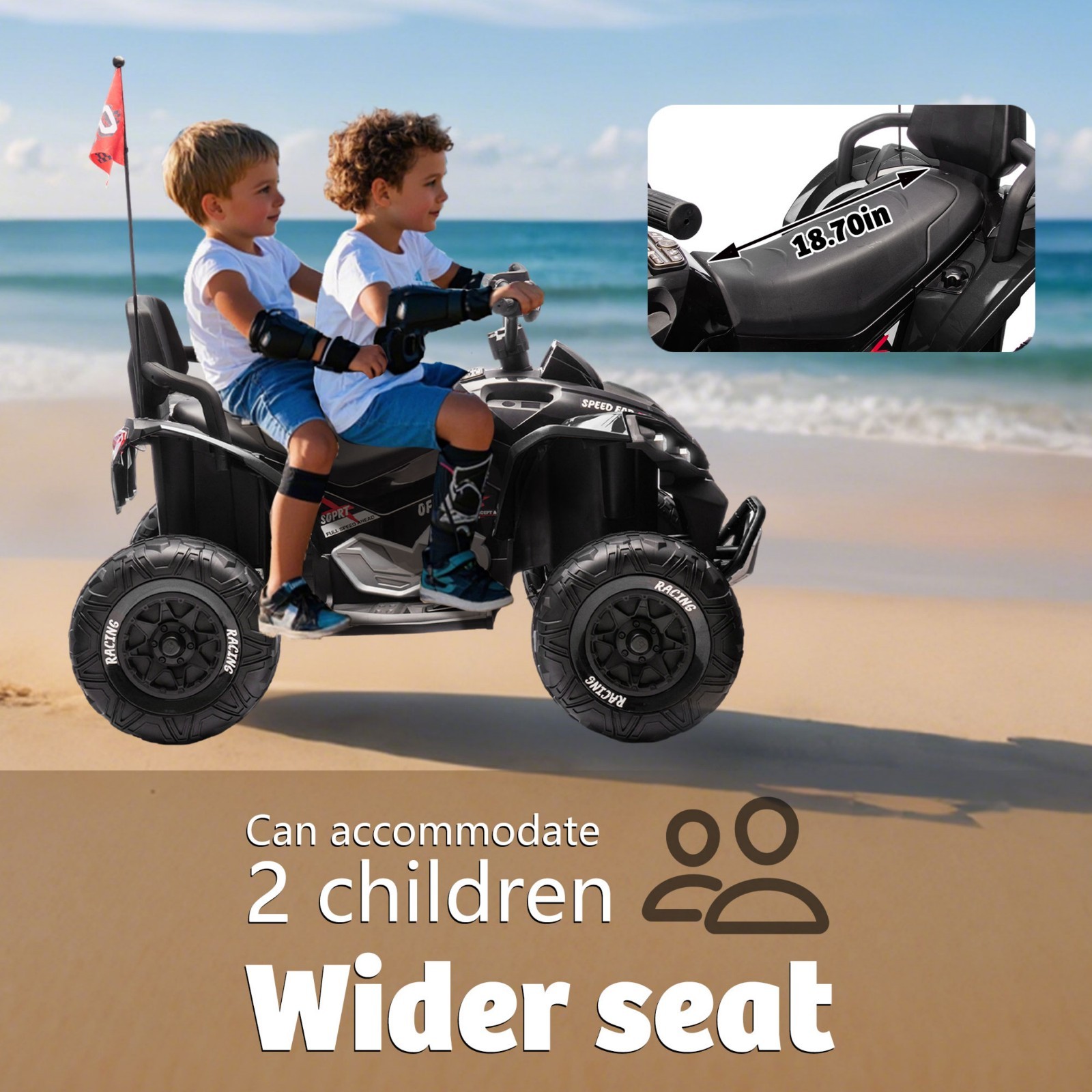 24V Kids Electric ATV Ride On Car W/Remote,LED,Battery Power Wheels Toys,Black