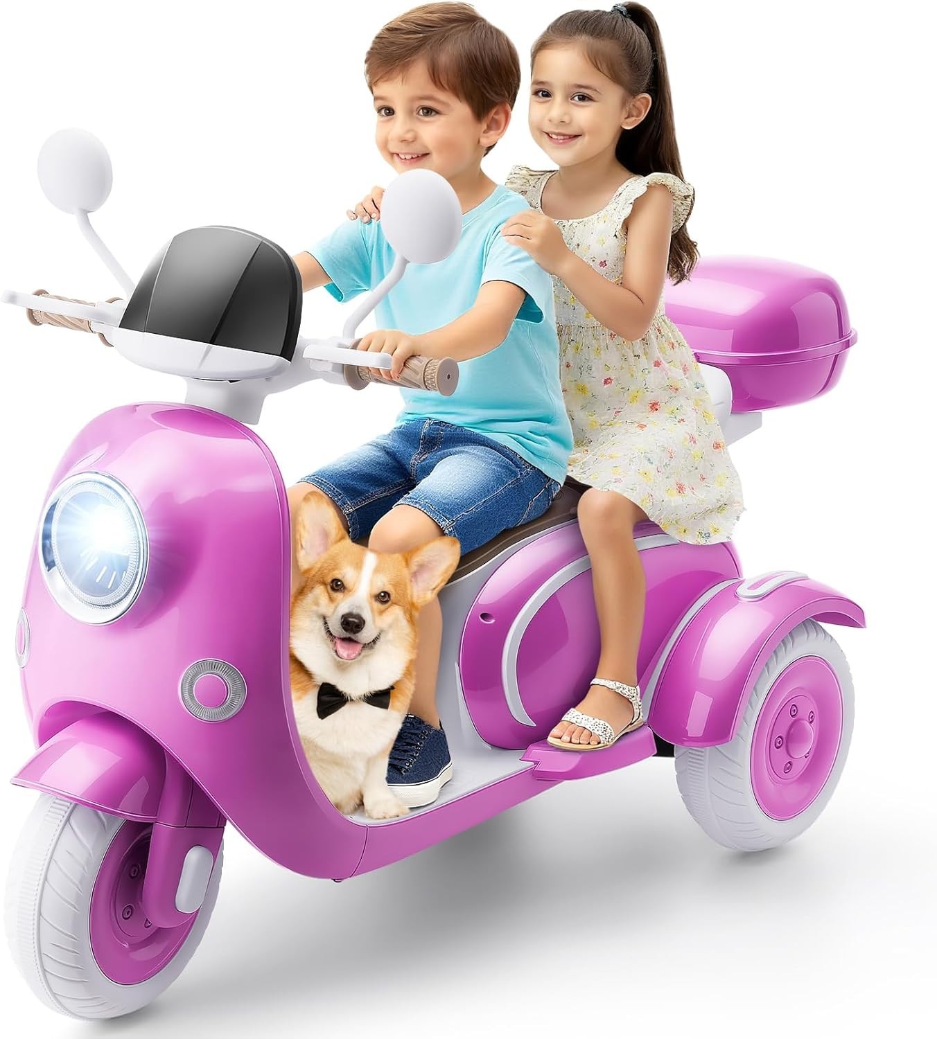 2 Seater Kids Electric Motorcycle 3 Wheels Moped 12V Dual Motor Ideal Kids Gift*