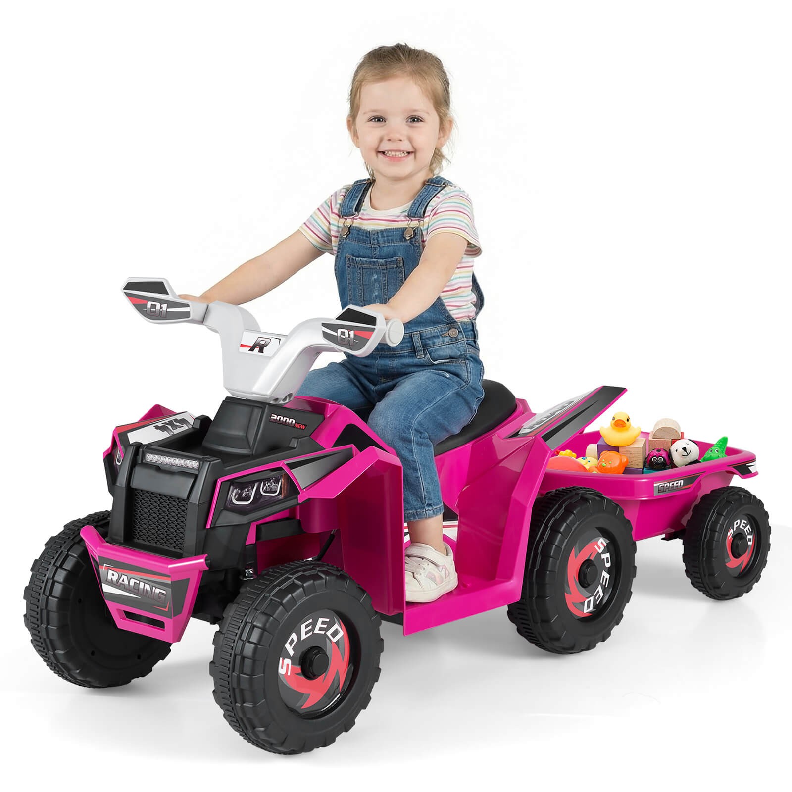 Kids Electric ATV Car, 6V Battery-Powered Ride on Toy w/Removable Back Trailer