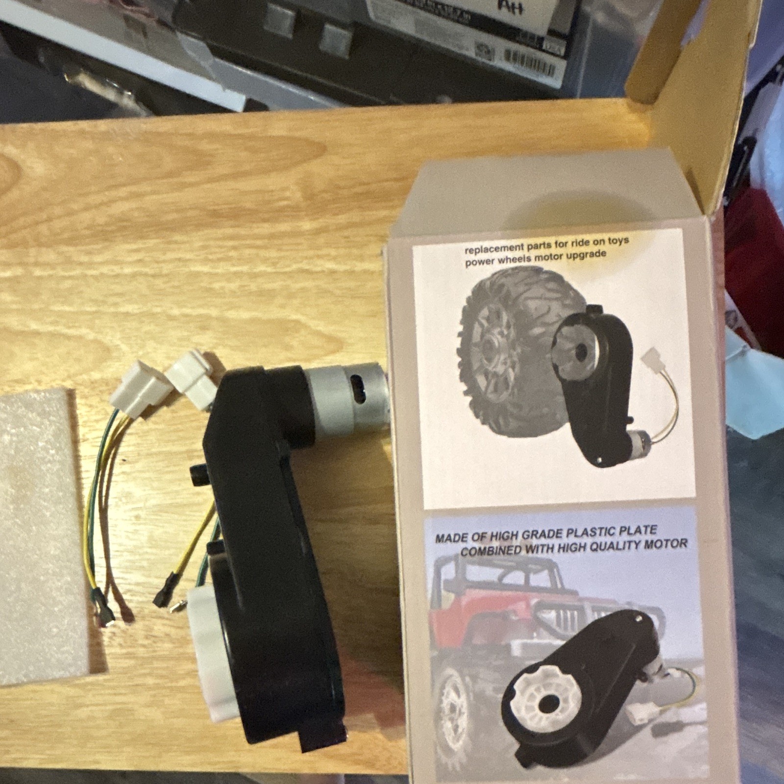Power Wheels Ride-On Toy Replacement Motor Gearbox Assembly w/ Wiring Connectors