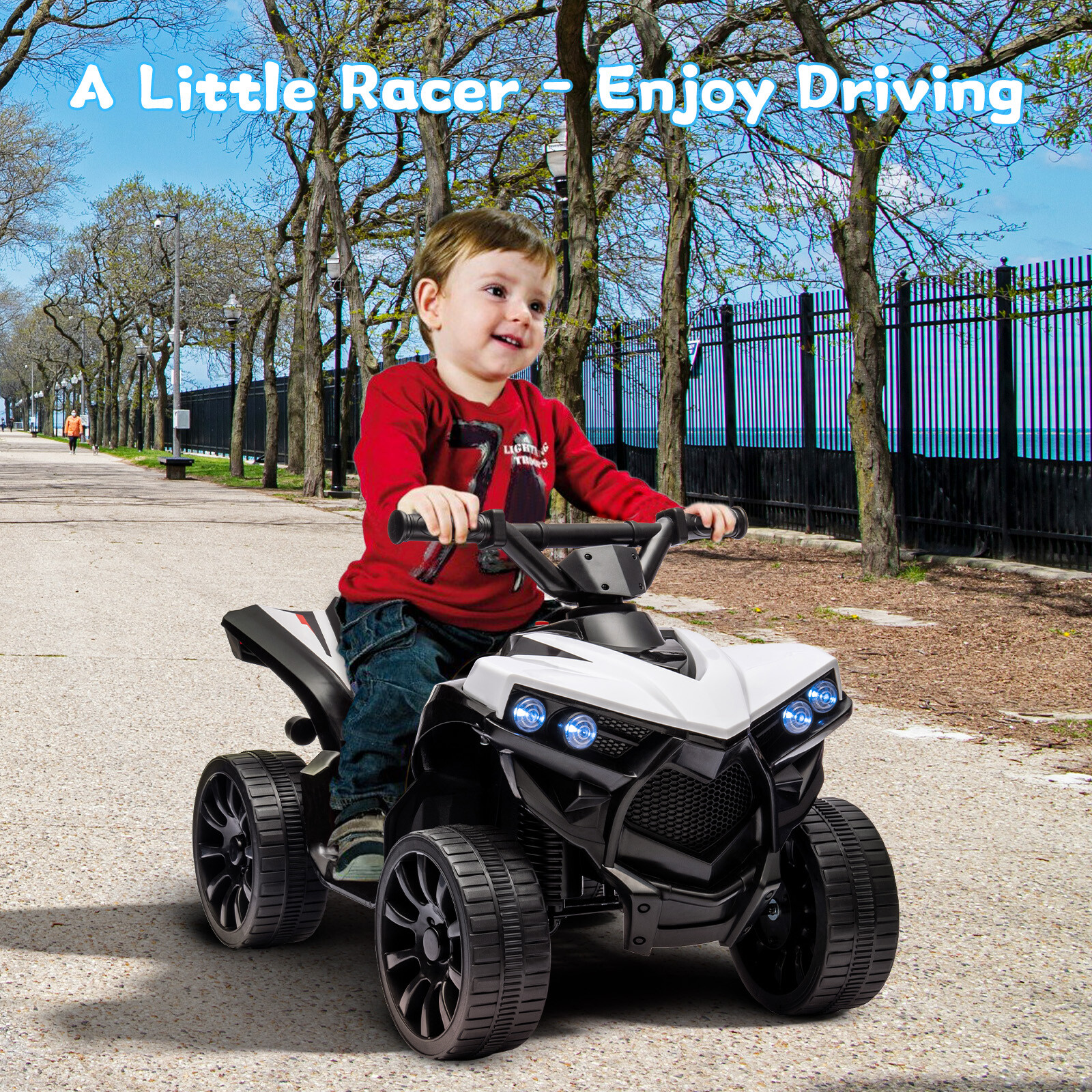 Kids Ride on Toy Car, 6V Battery Powered Quad Electric Vehicle with LED Lights