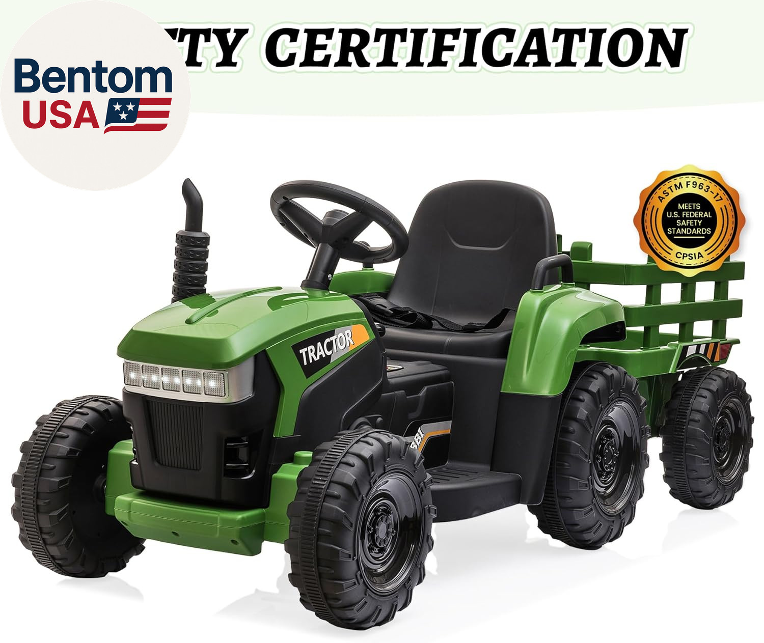 Kids Electric Ride on Toy Tractor, 12V Battery-Powered 4 Wheels Ride on Car with