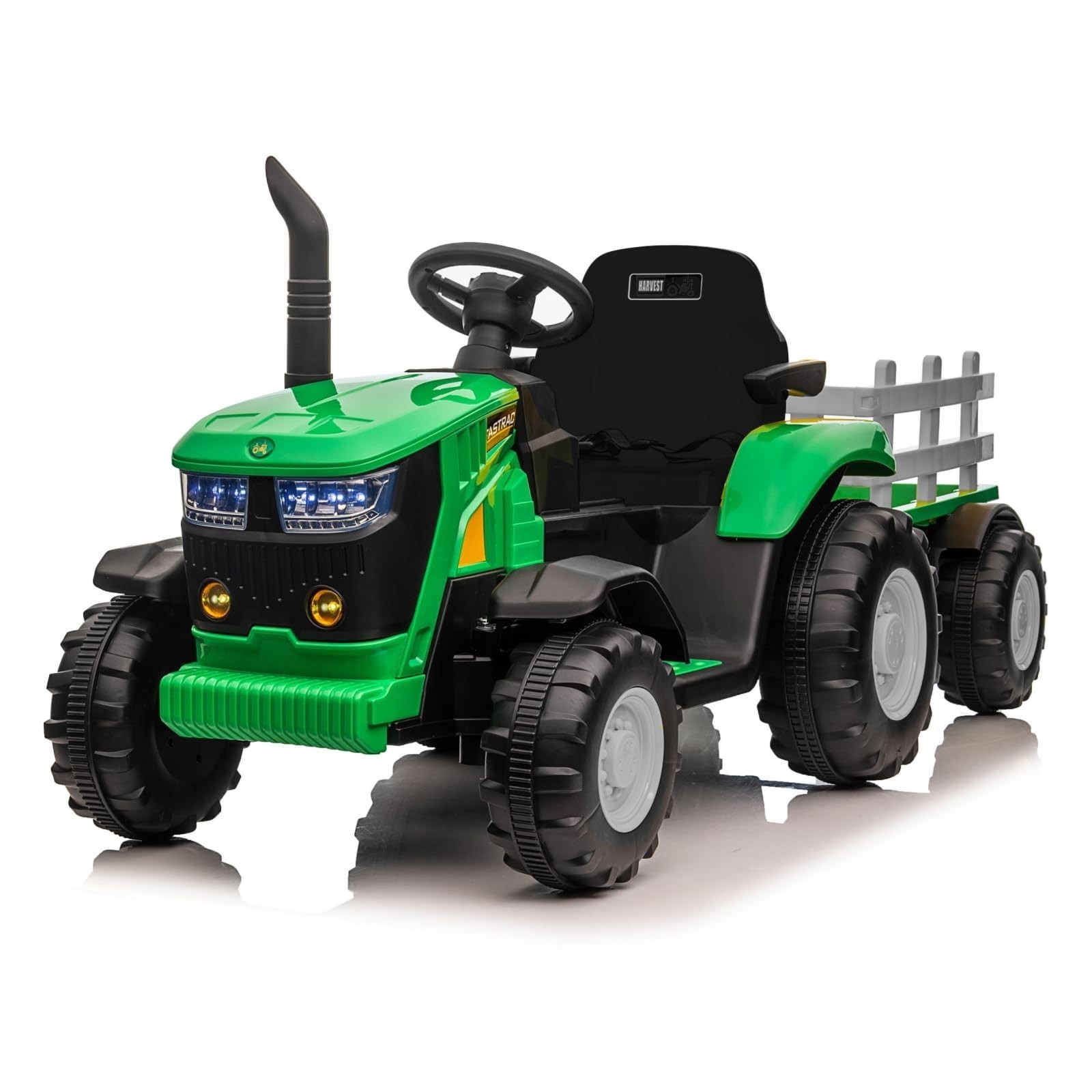 12V Kid Electric Tractor w/Trailer &Remote Control Music Gift 3-8Y Green Toy Car