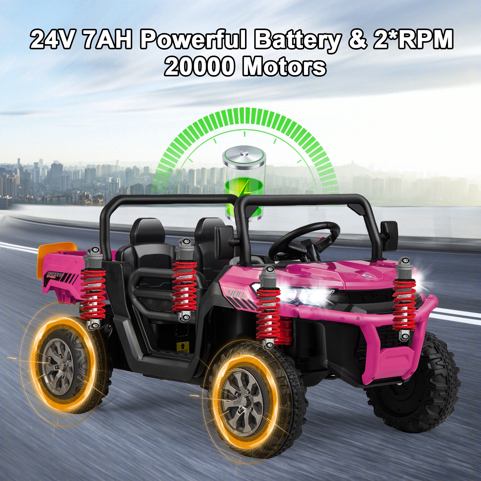 24V Kids Ride On Dump Truck 2-Seater Electric Truck w/ Shovel Music Rose Red