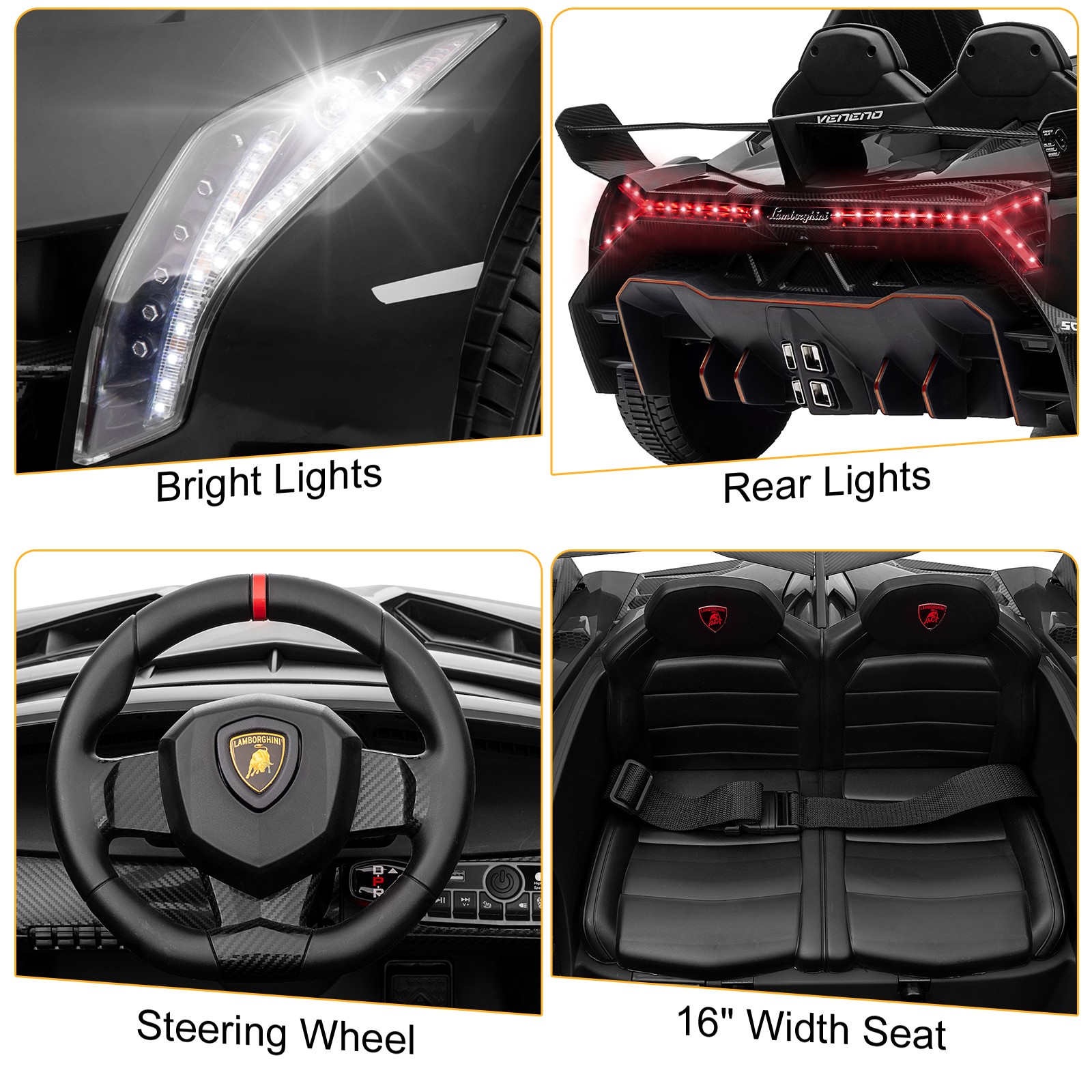 12V Licensed Lamborghini Veneno Electric Ride on Car Toy for Kid Toddler, Black