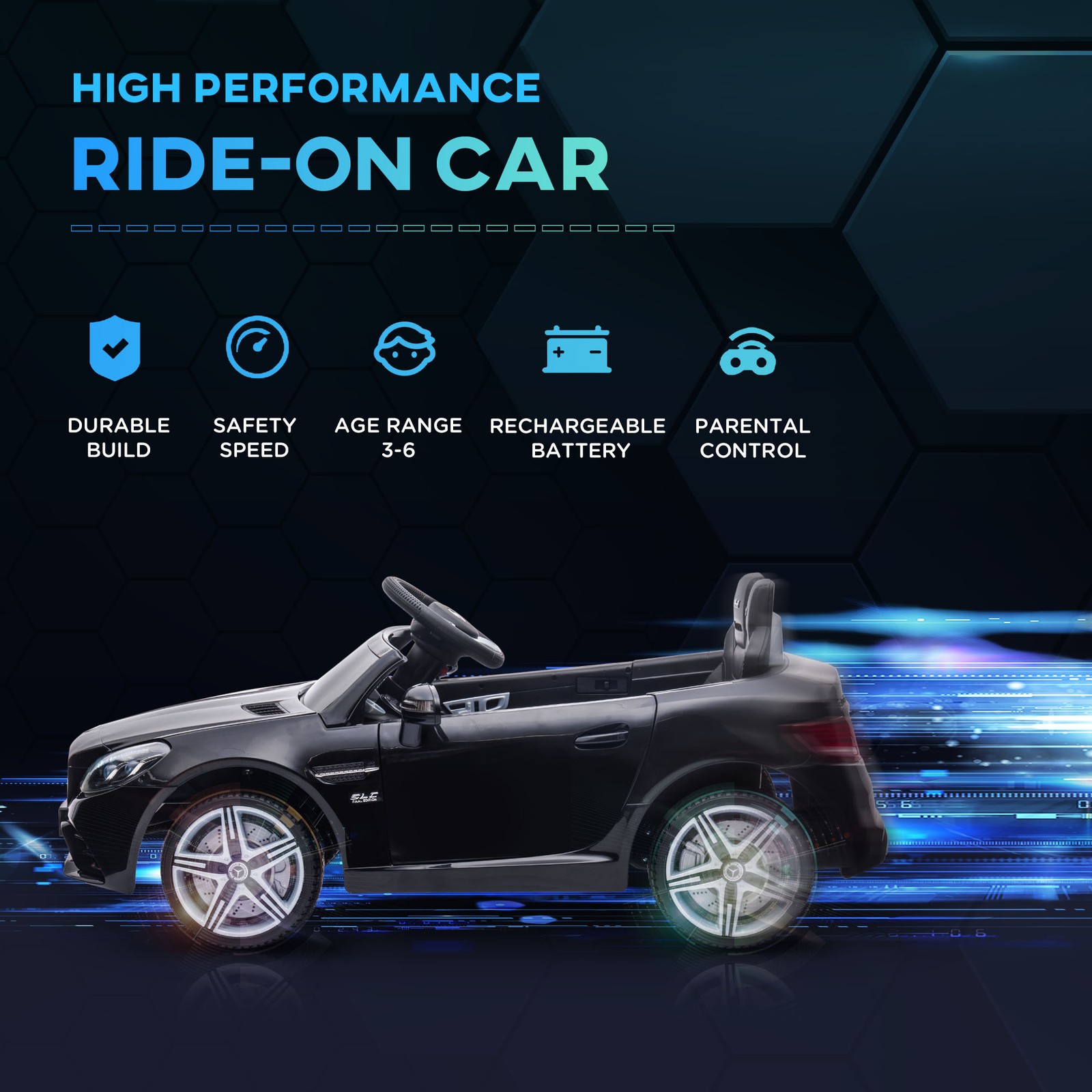 12V Ride On Toy Car for Kids with Remote Control, Black