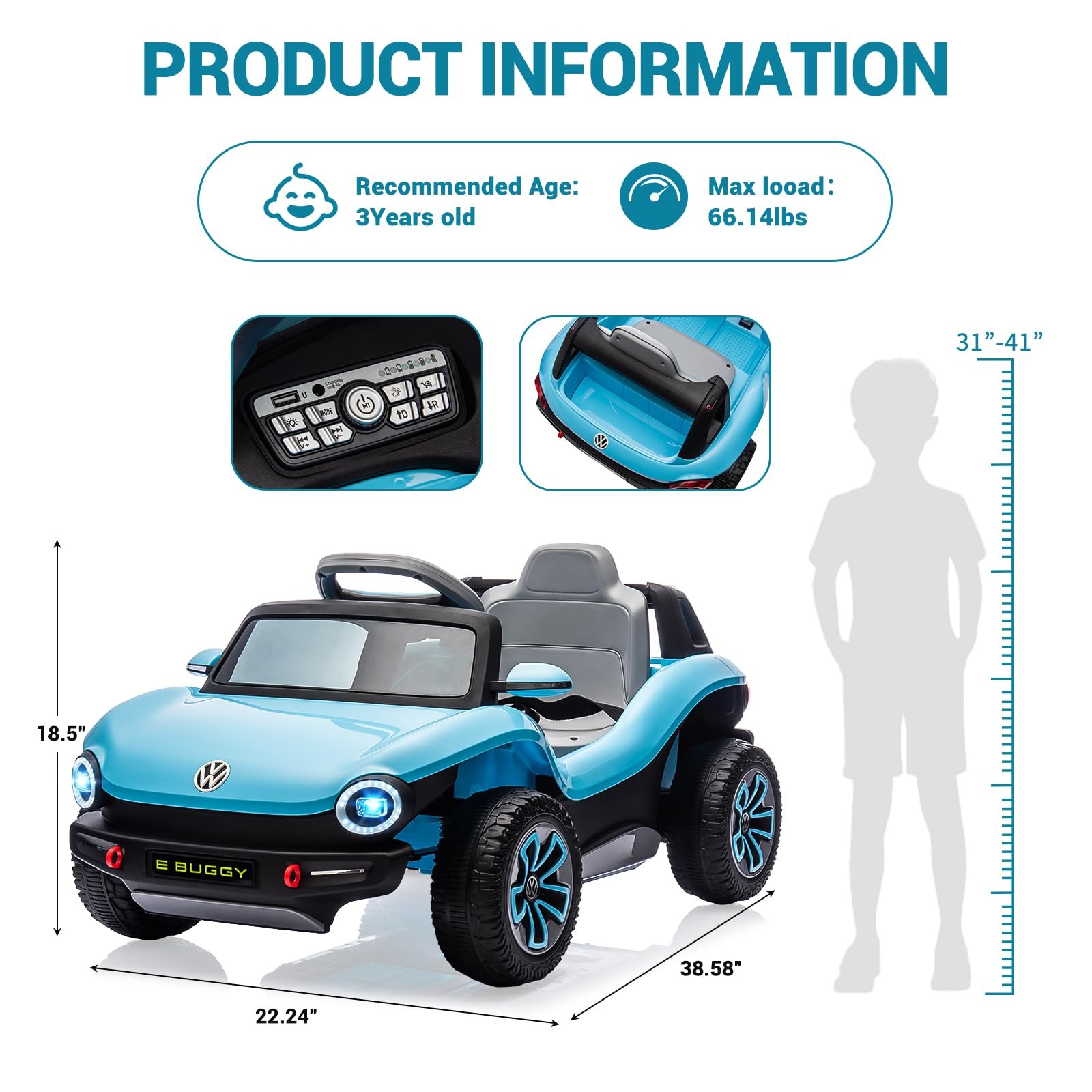12V 7AH Ride On Car Toddler Electric Vehicle with Remote,Light, USB, Horn, Music