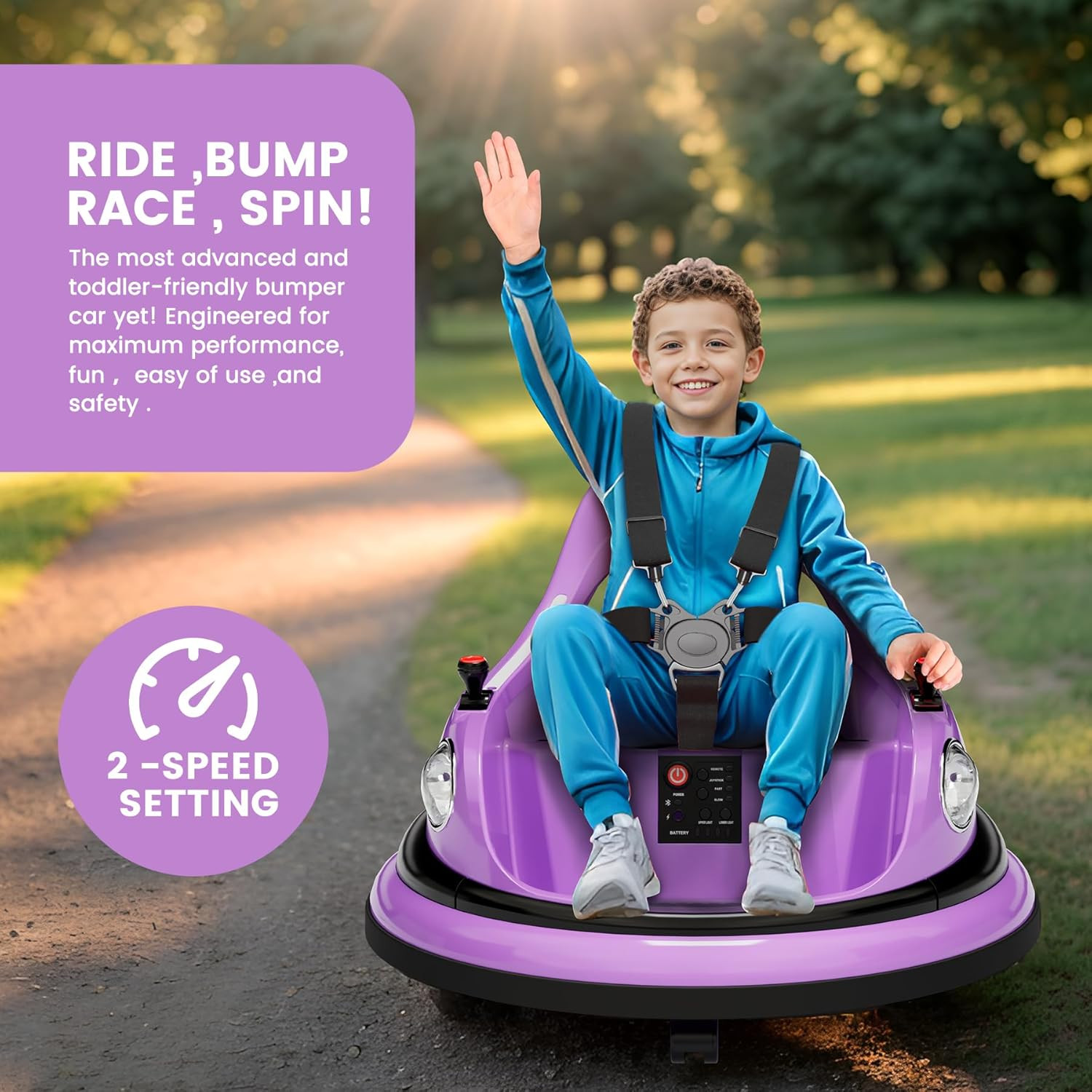 Ride on Bumper Car for Toddlers, 12V Battery Car for Kids W/Parent Remote, 2-Spe