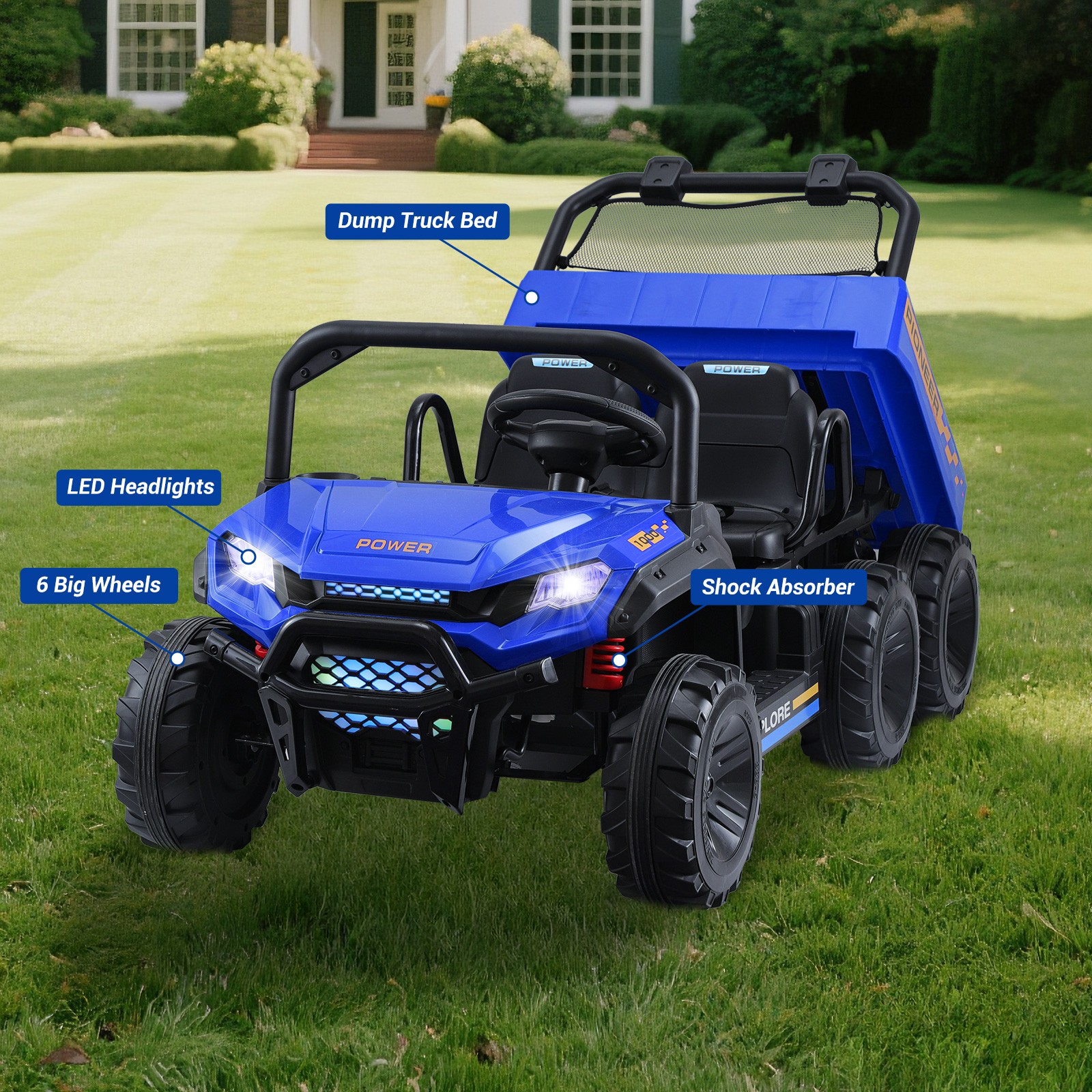 Kids 24V Electric Dump Truck 4WD 6Wheeler 2 Seater Ride on Car with Remote MP3