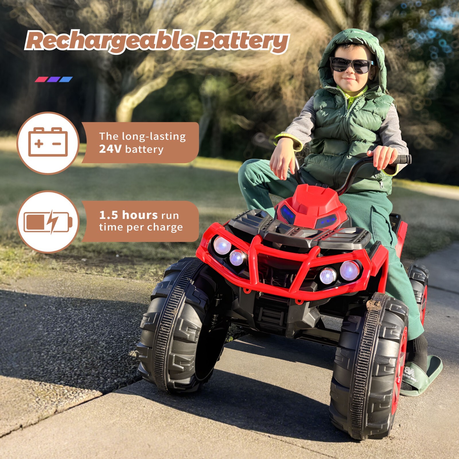 24V Kids Ride on ATV 4 Wheeler Quad Car 4-6mph Top Speed with Low&High Speed MP3
