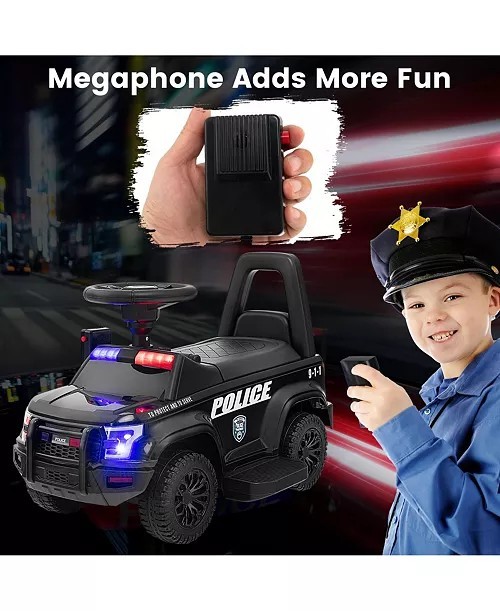 Costway 2-in-1 6V Kids Ride On Car Toddler Push Car w/ Megaphone & Siren – Black
