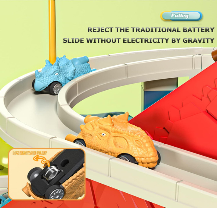 Kids Wooden Car Ramp Racer Toy 4 Level Race Track for Toddlers Boys Girls