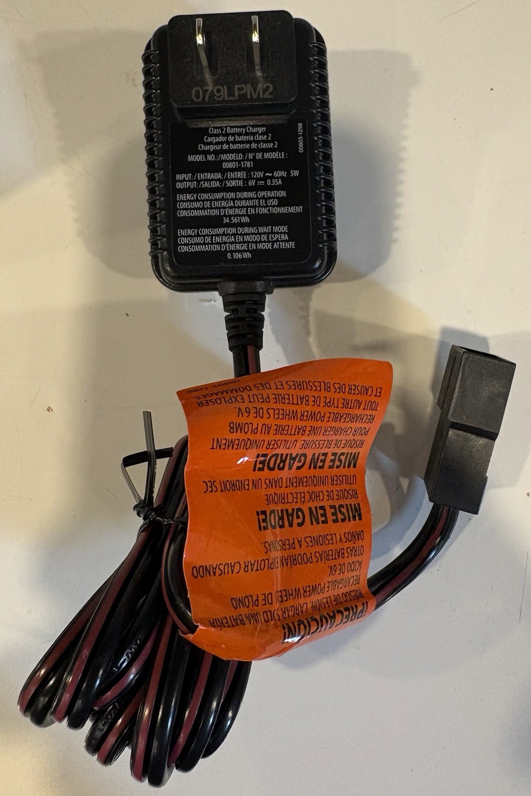 Fisher Price Power Wheels Class 2 Battery Charger Model 00801-1781 Wall Plug In