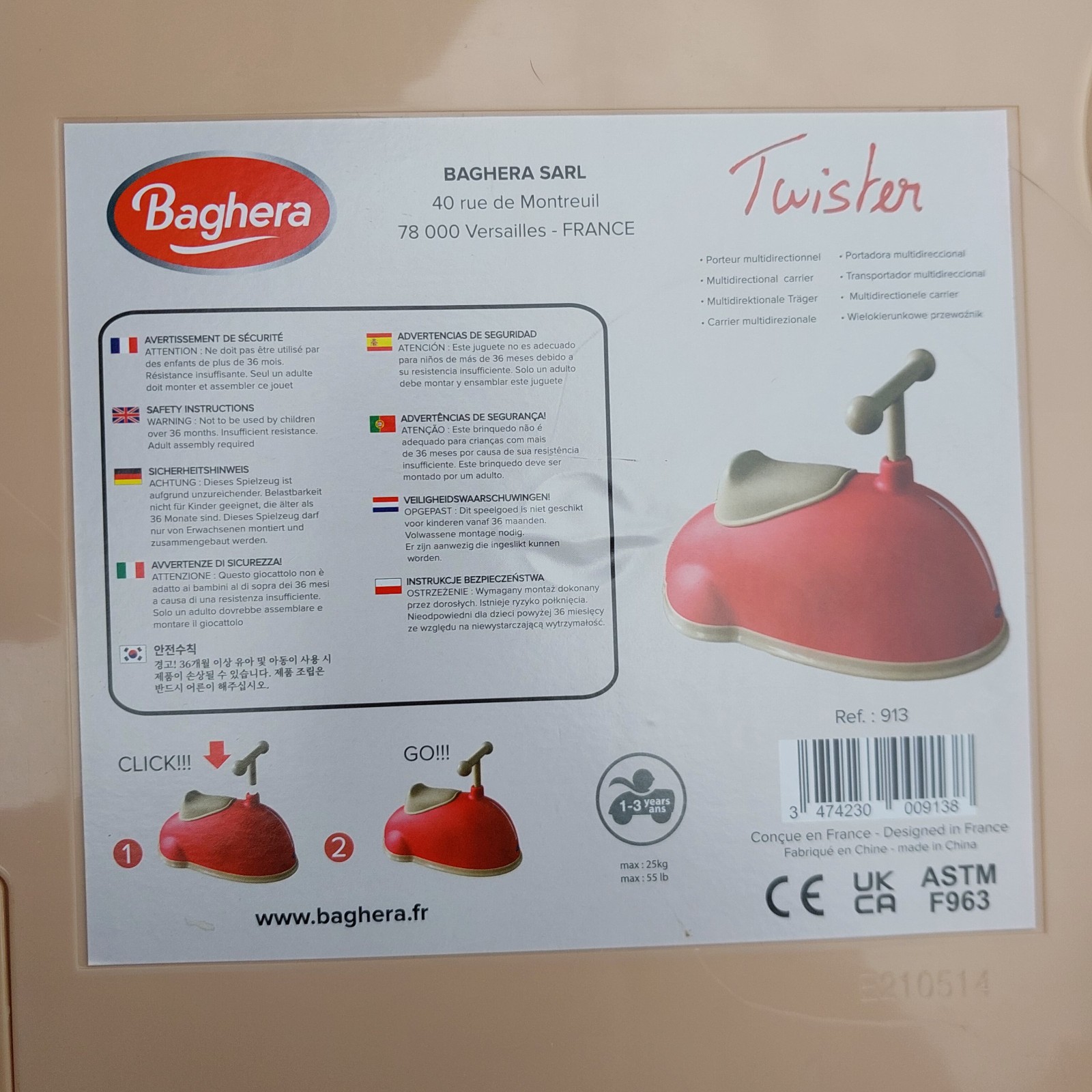 Baghera Twister Retro-look Ride-On Toy Red 1-3 Years French Design