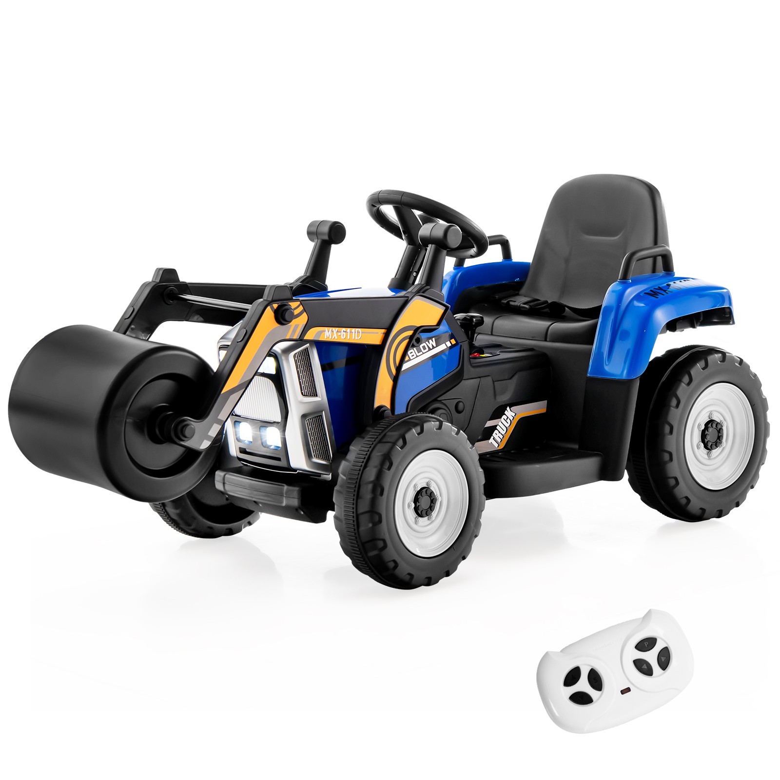 Kids Ride On Road Roller 12V Electric Tractor Remote w/ Music & LED Light