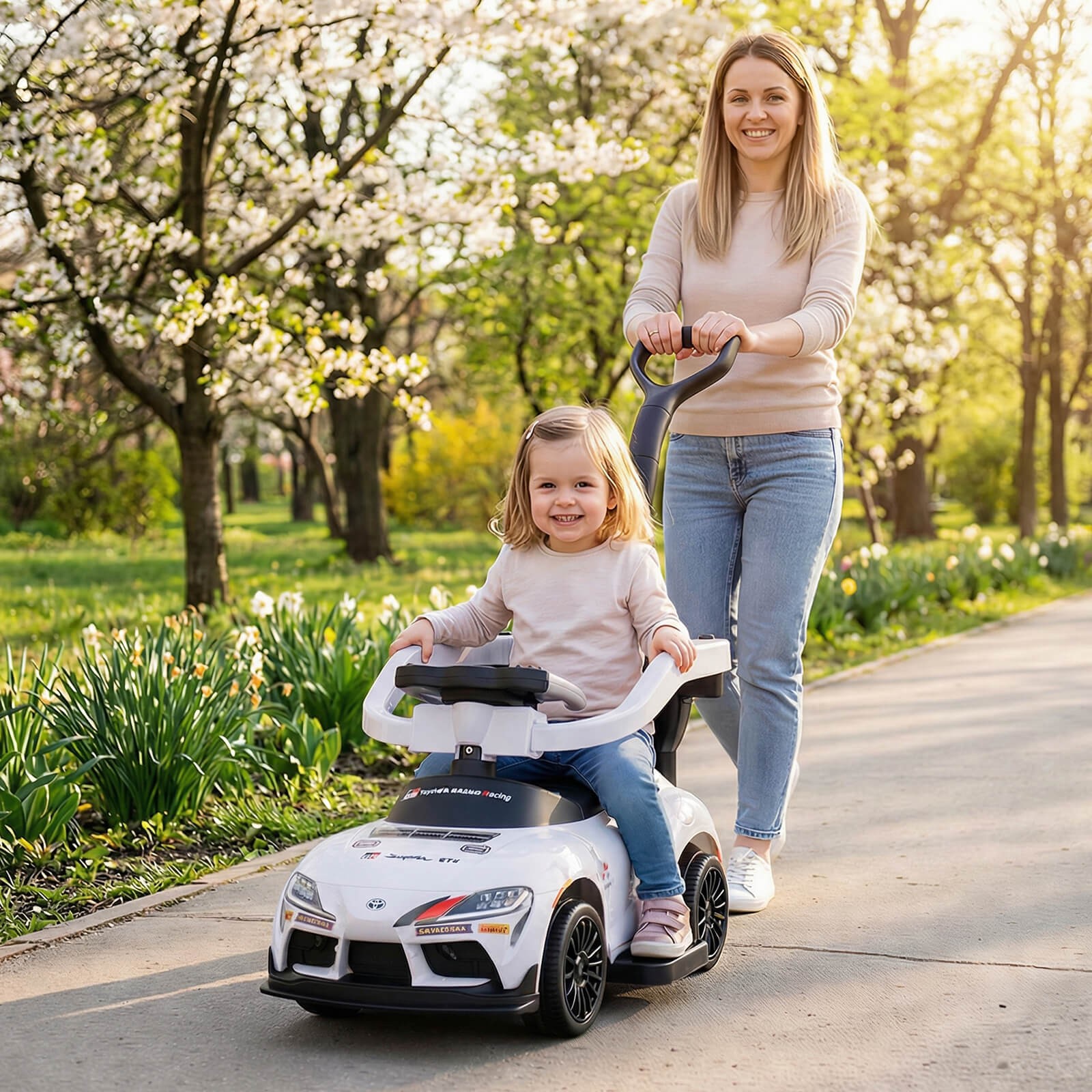 Toyota Licensed Ride on Push Car w/Parent-Control Handle Music Safety Guardrail