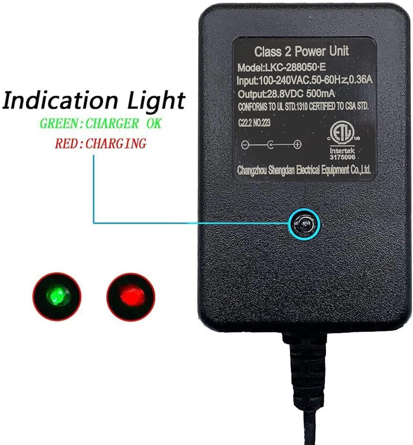 28.8V Kids Ride on Car Charger, 24V round Hole Charger with Charging Indicator L