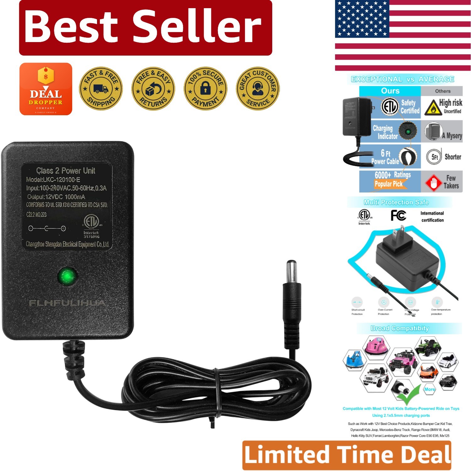 Efficient 12 Volt Battery Charger for Kid Trax & Bumper Cars – Fast Charge