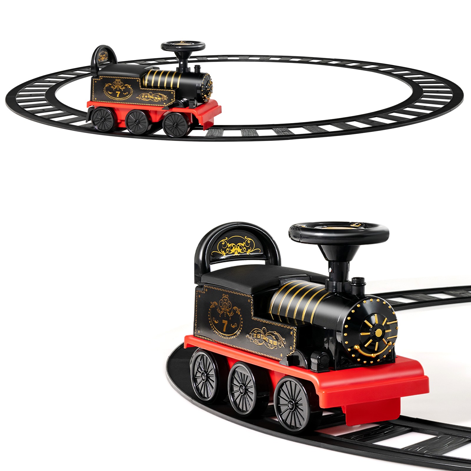 6V Electric Kids Motorized Train Toy with Unique Train Outlook & Stickers Black