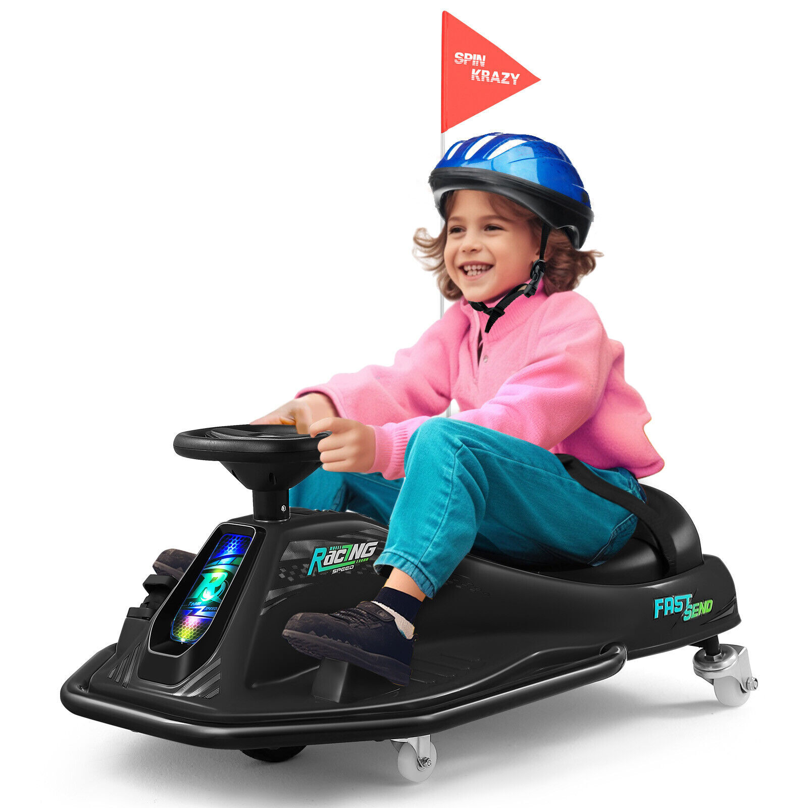 24V Kids Electric Drifting Go Kart 360° Ride On Cart with Bluetooth (Black)