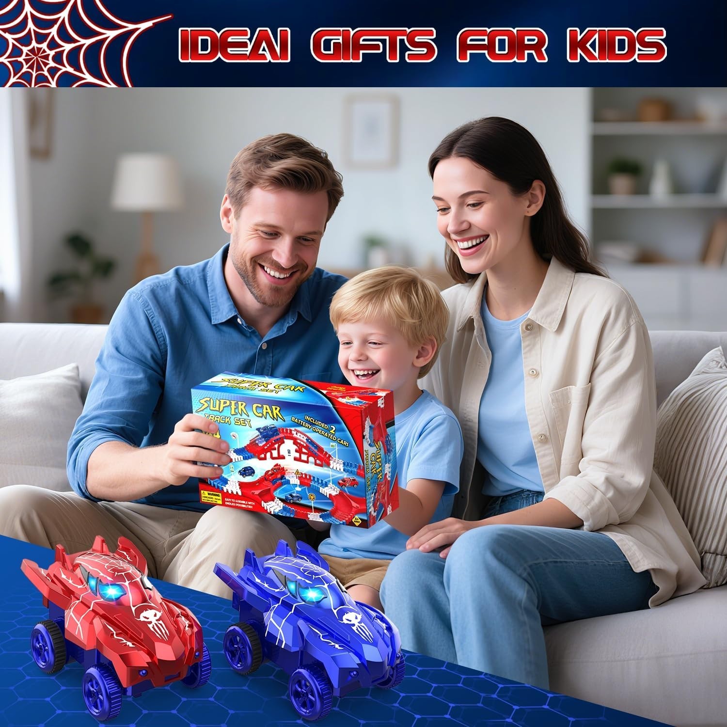 Spider Toys for Boys 4-6, Create A Spider World Road Race Tracks with 2 Cool …
