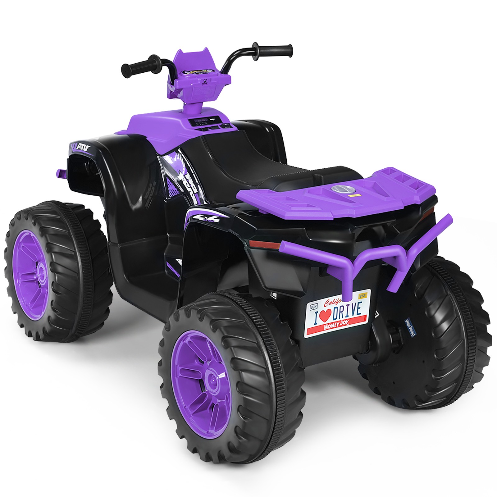 Costway 12V Kids 4-Wheeler ATV Quad Ride On Car w/ LED Light & Music Purple