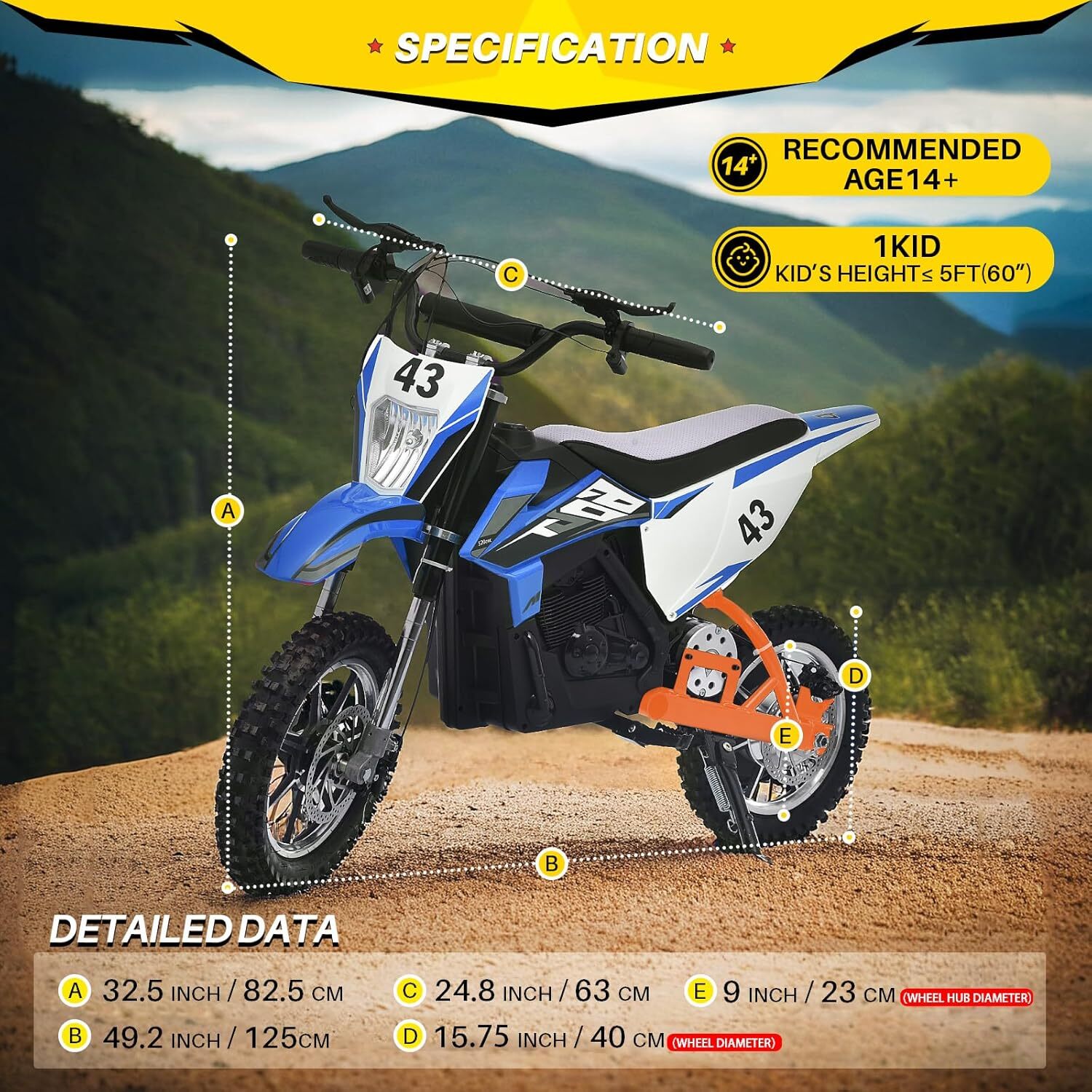 36V Electric Dirt Bike for Kids 500W Motor 15.5MPH Speed with Air-Filled Tires