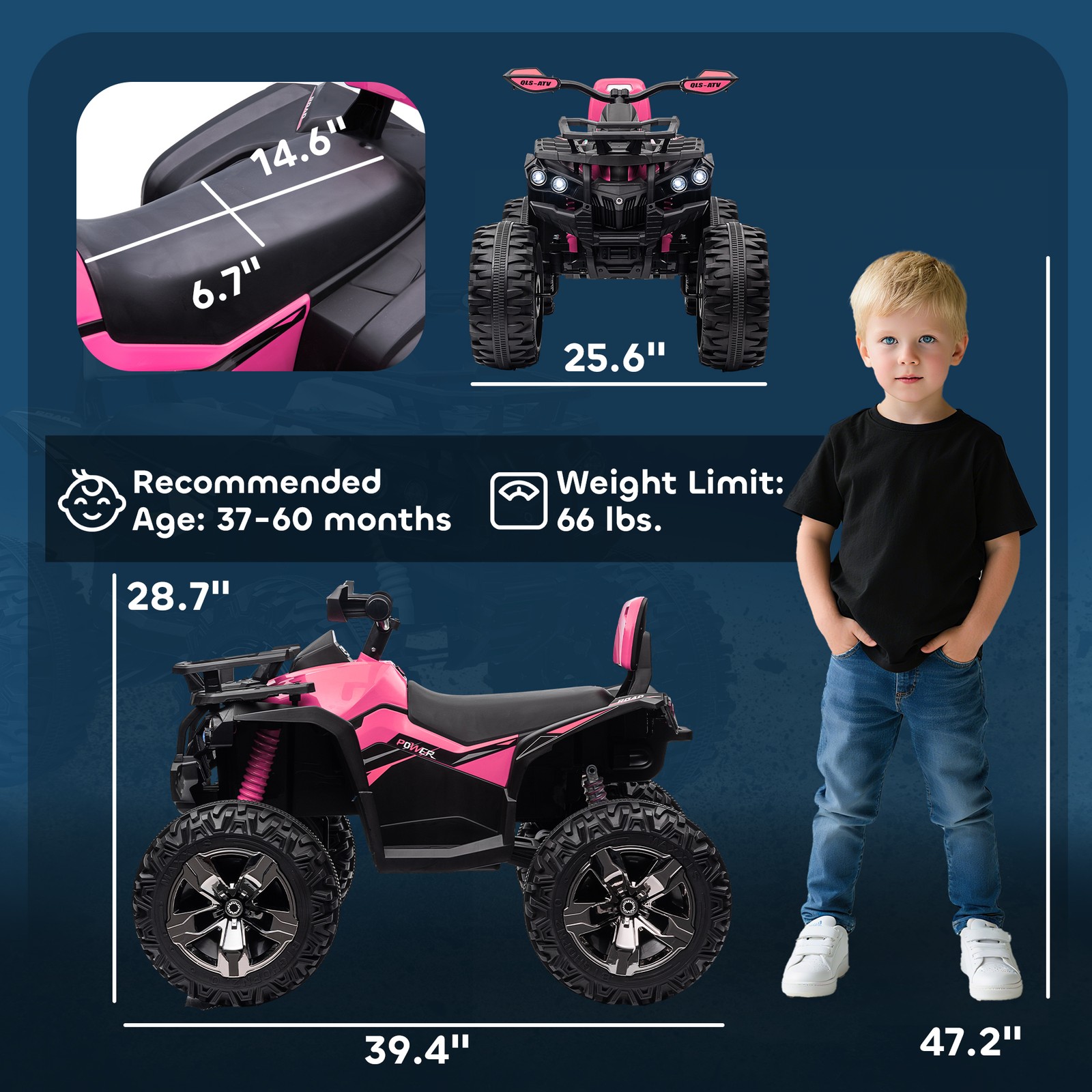Aosom 12V Kids ATV Quad Car Toy with Music & Headlights, Pink